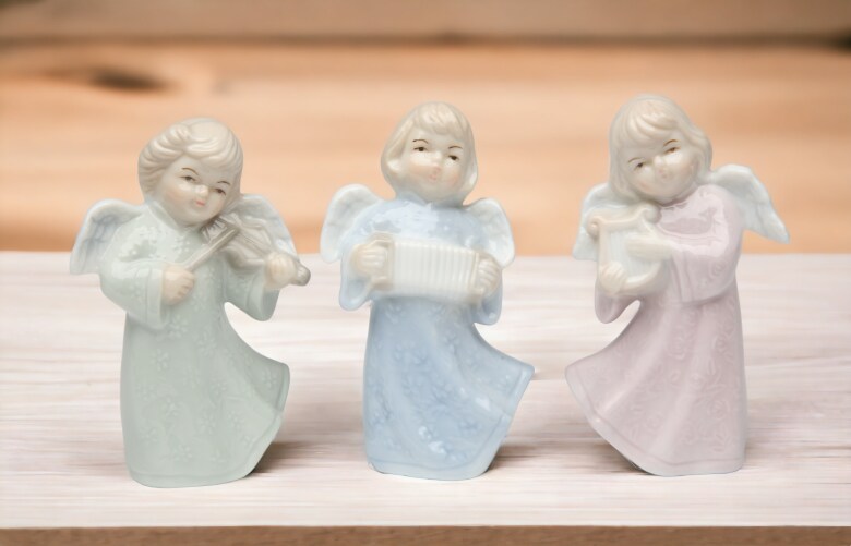 Ceramic Joyful Angels Figurines (Set Of 3), Religious Décor, Religious Gift, Church Décor, Church Gift, Baptism Gift