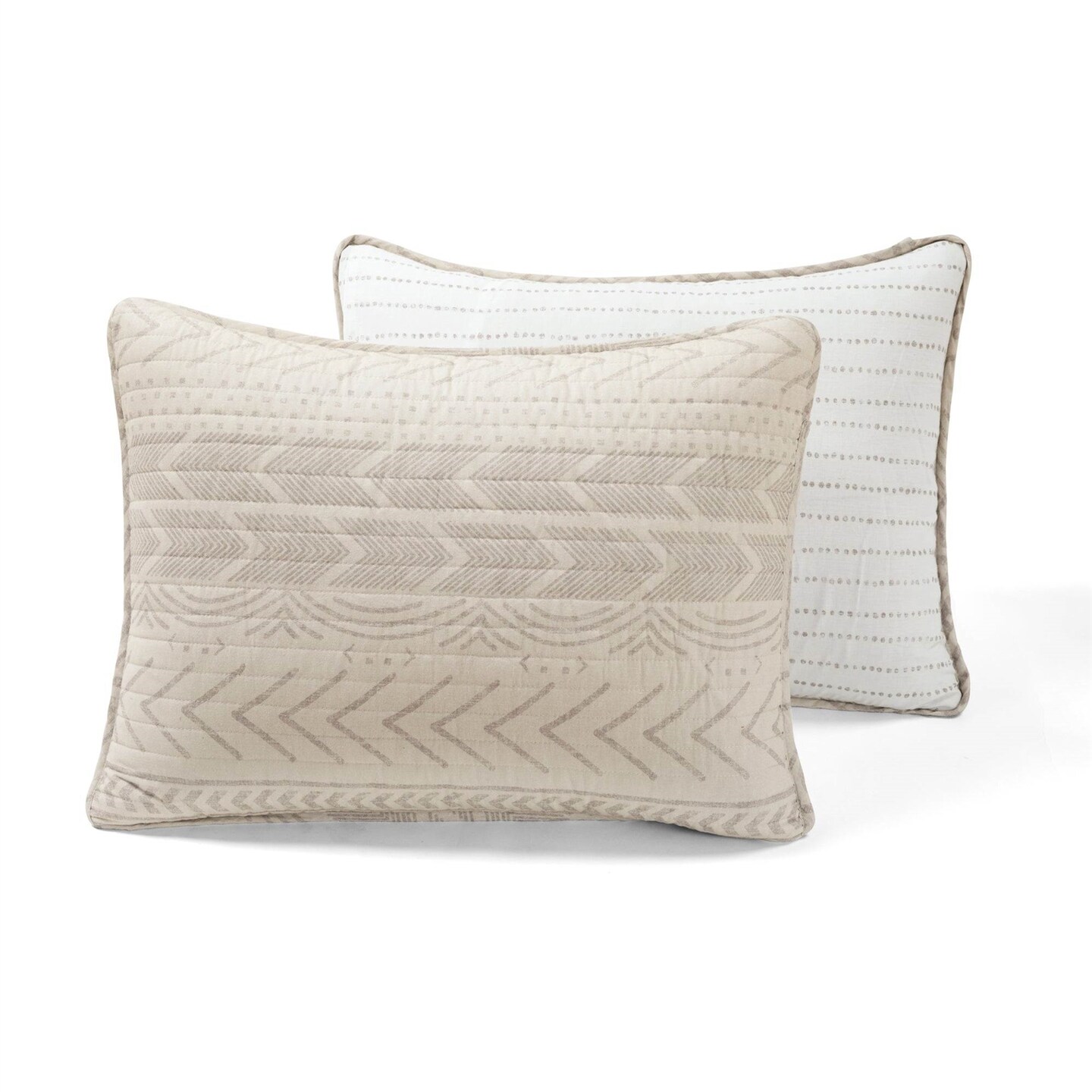 King Scandinavian Beige Tan Cotton Quilt Set Reversible 3 Piece