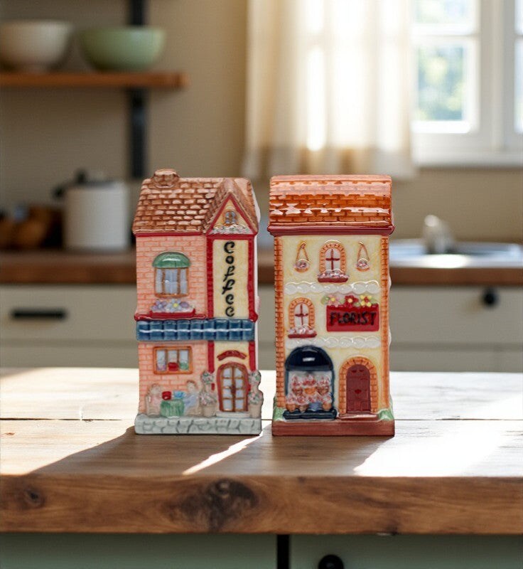 Ceramic European Coffee & Florist Shop Salt & Pepper Shakers, Home Décor, Gift for Her, Gift for Mom, Kitchen Décor, Dining Table Décor