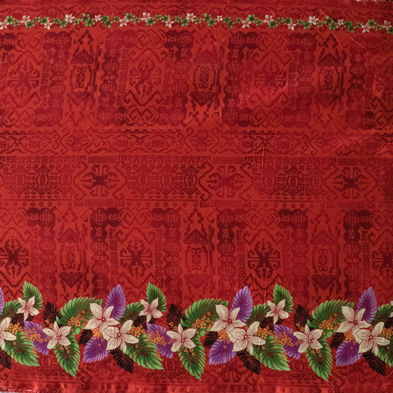 1 Yard Tropical Flowers And Leaves Double Border Peachskin Polyester Fabric For Sewing Apparel And Craft Projects 44/45 Inches Width