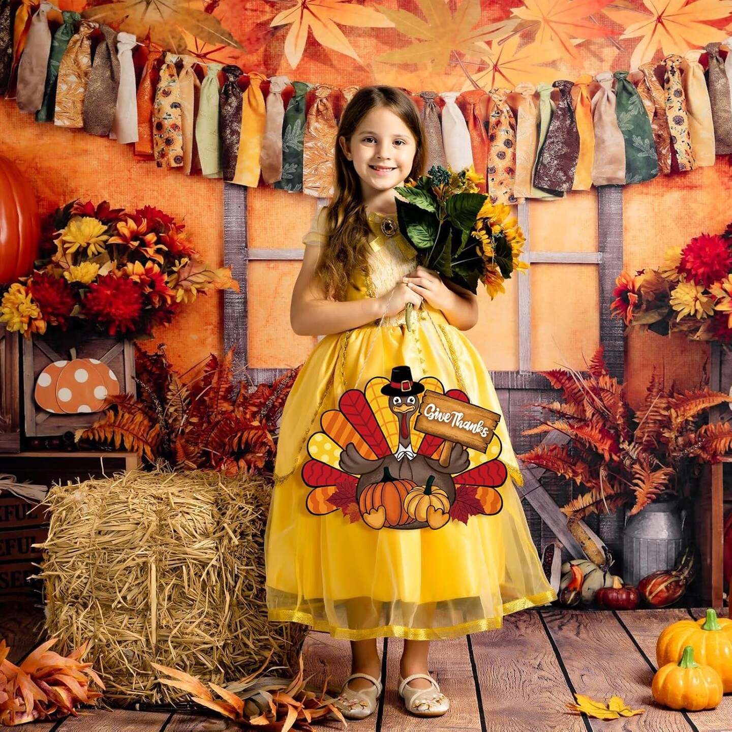 2 Pieces Thanksgiving Decoration Wooden Turkey Pumpkin Door