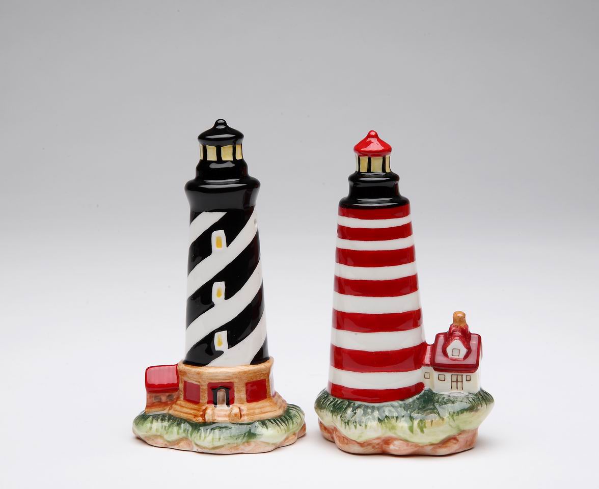Ceramic Black & Red Lighthouse Salt & Pepper Shakers, Home Décor, Gift for Her, Gift for Mom, Kitchen Décor
