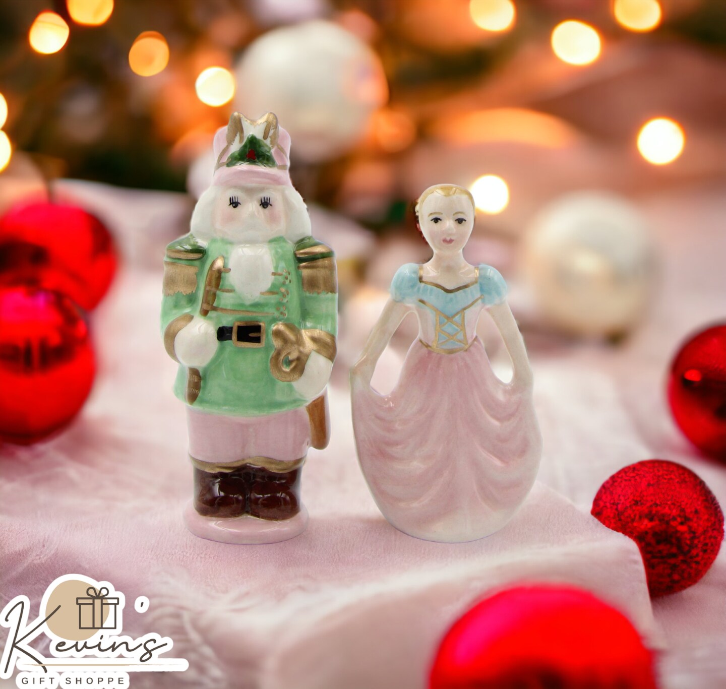 Ceramic Pastel Color Nutcracker and Girl Salt and Pepper Shakers, Home Décor, Gift for Her, Gift for Mom, Kitchen Décor, Christmas Décor