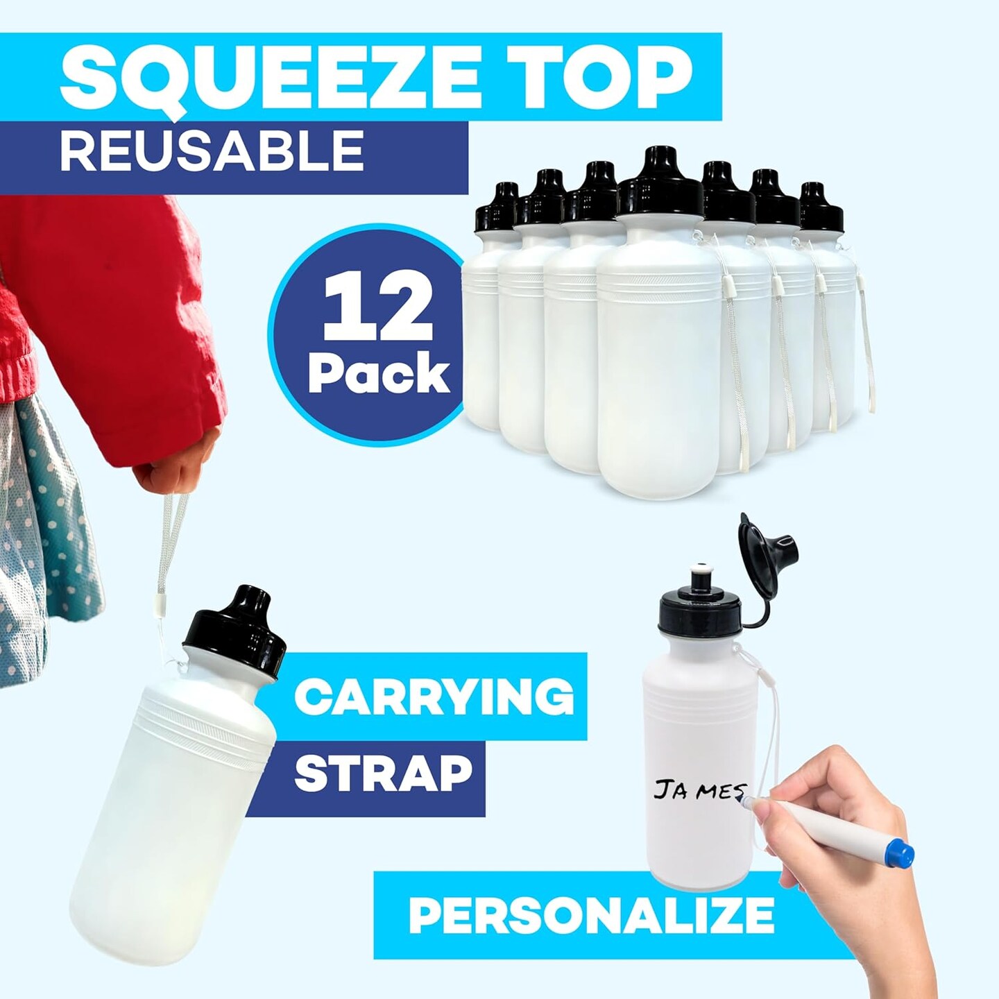 4E&#x27;s Novelty Bulk Water Bottles 12-Pack 18oz &#x2013; BPA-Free, Reusable Plastic Water Bottle for Kids &#x26; Adults
