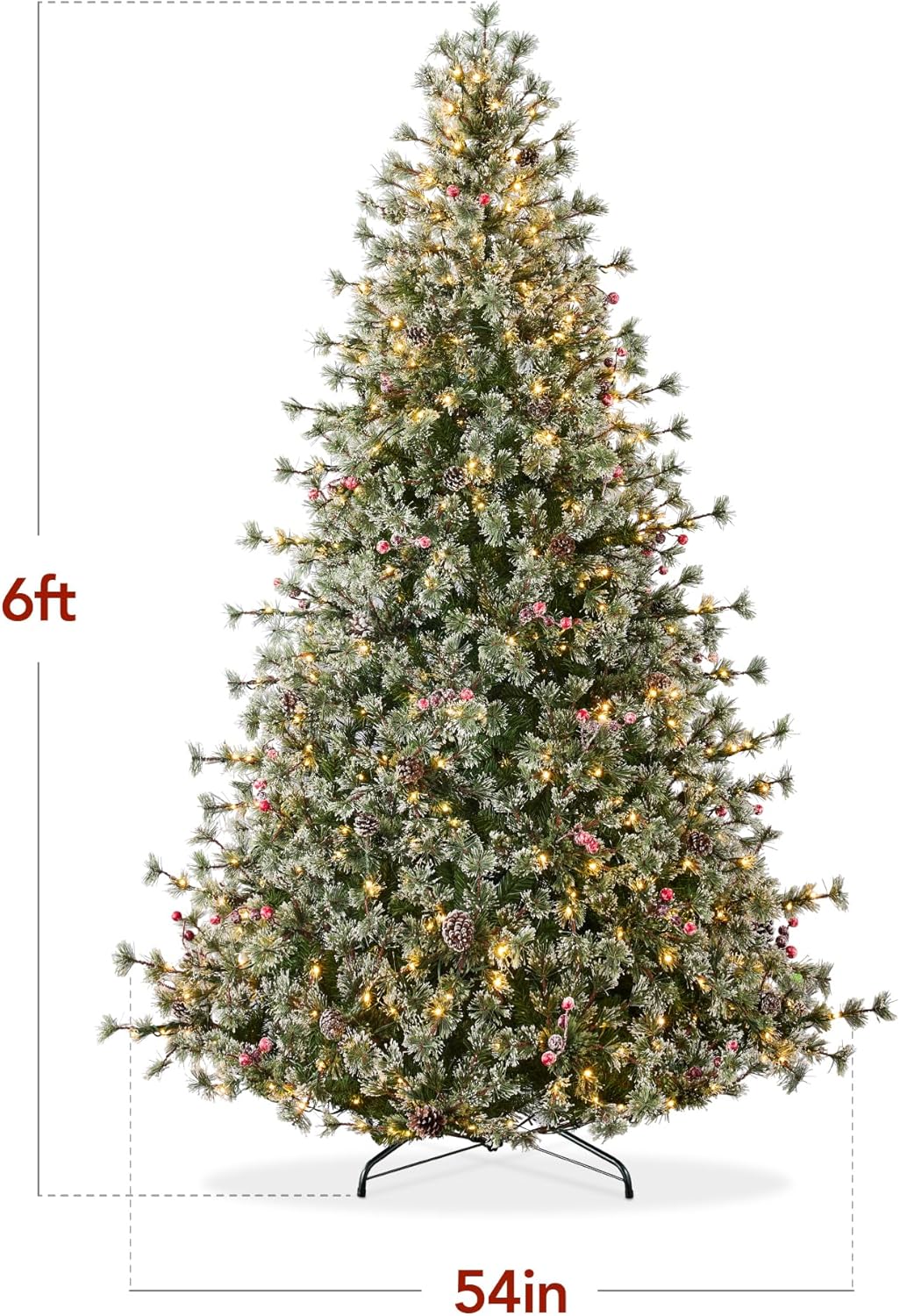 Pre Lit Cashmere Christmas Tree Flocked Artificial Pine with 2-in-1 LED Lights and Pine Cones