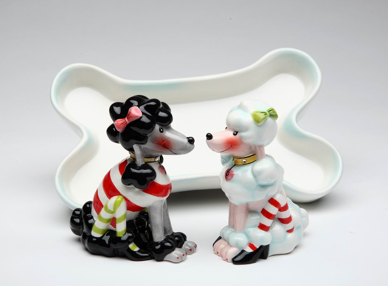 Ceramic Poodle Dogs Salt & Pepper in Bone Tray, Home Décor, Gift for Her, Gift for Mom, Kitchen Décor, Dog Lover Gift, Pet Loss Gift