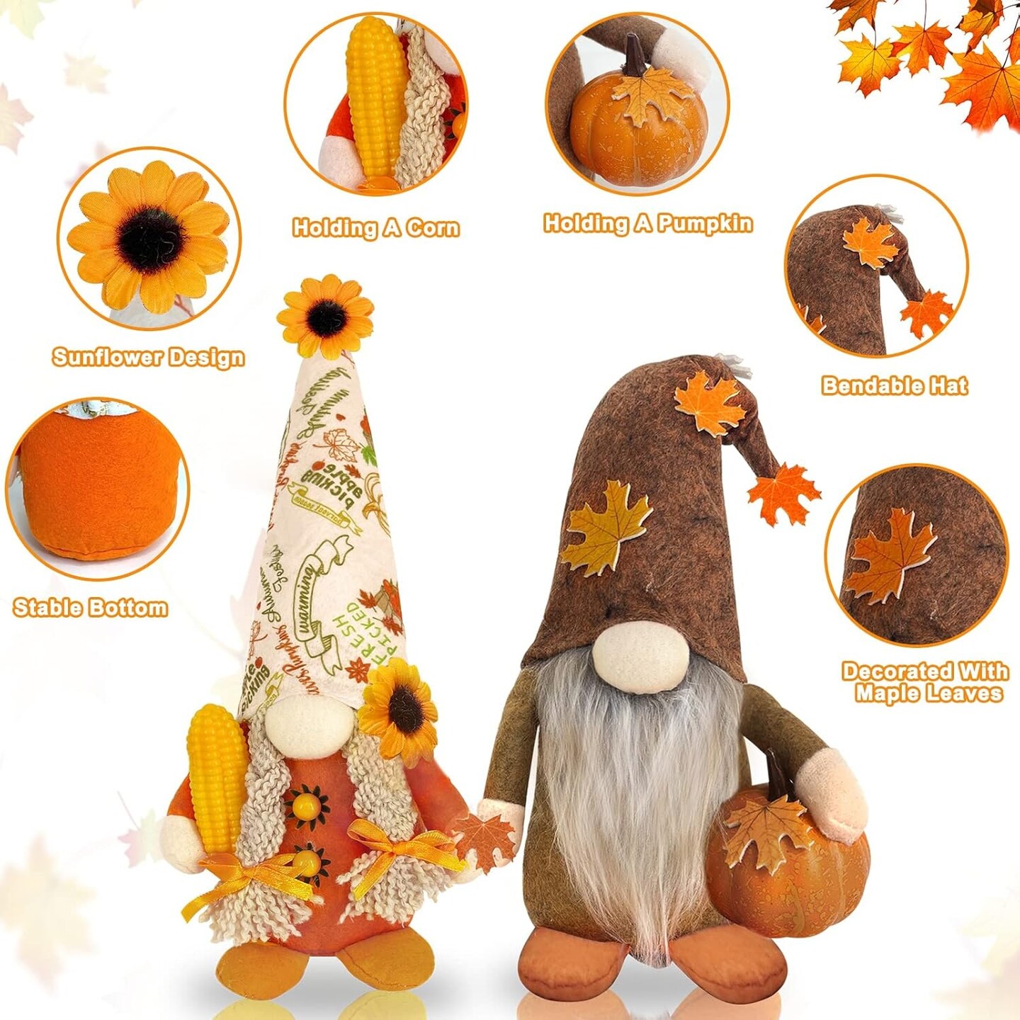 2 Pcs - Fall Gnomes Plush Fall Decorations