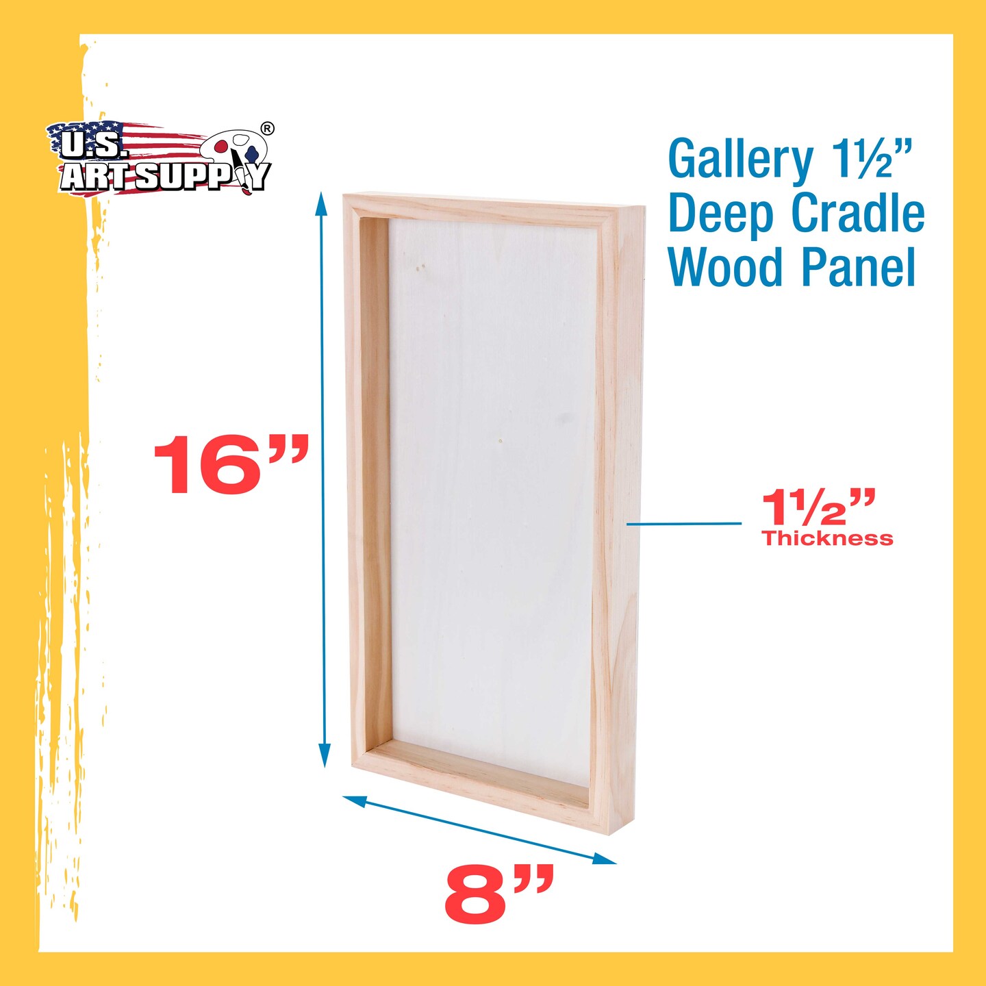 Unfinished Birch Wood Canvas Panels for Painting, 3 Pack of 8x16 inch - Artist Gallery 1-1/2&#x22; Deep, Wooden Wall - Mixed-Media Craft, Acrylic, Oil, Encaustic, Paint Pouring