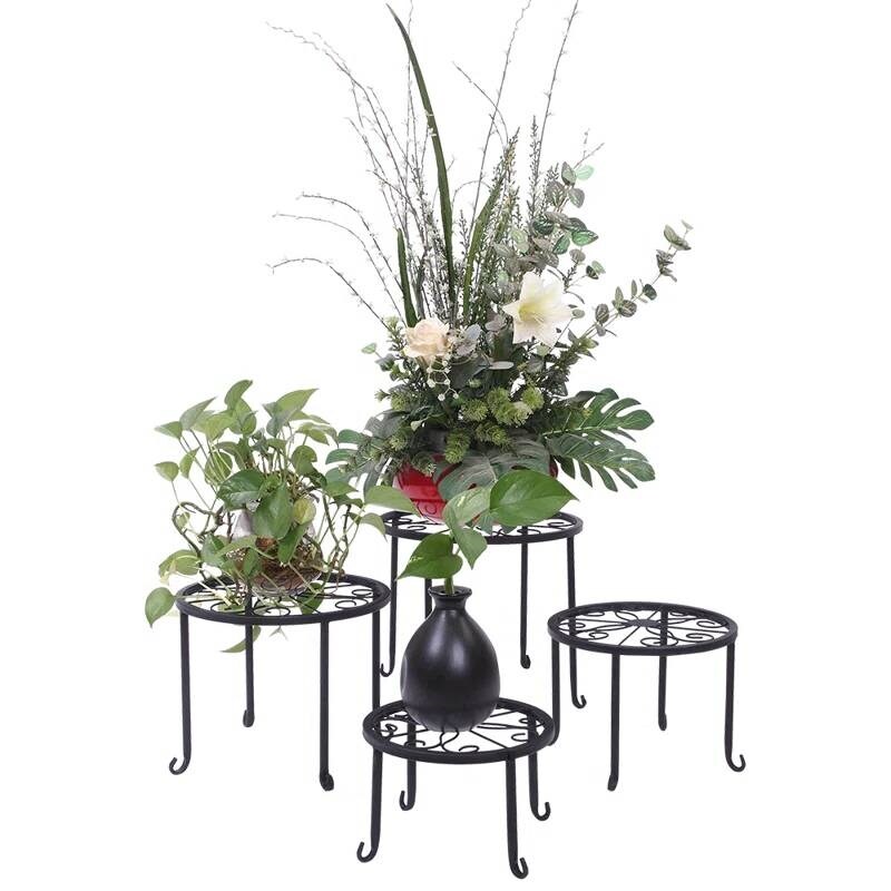 Set of 4 Metal Plant Stands with Floral Cutouts for Home and Garden