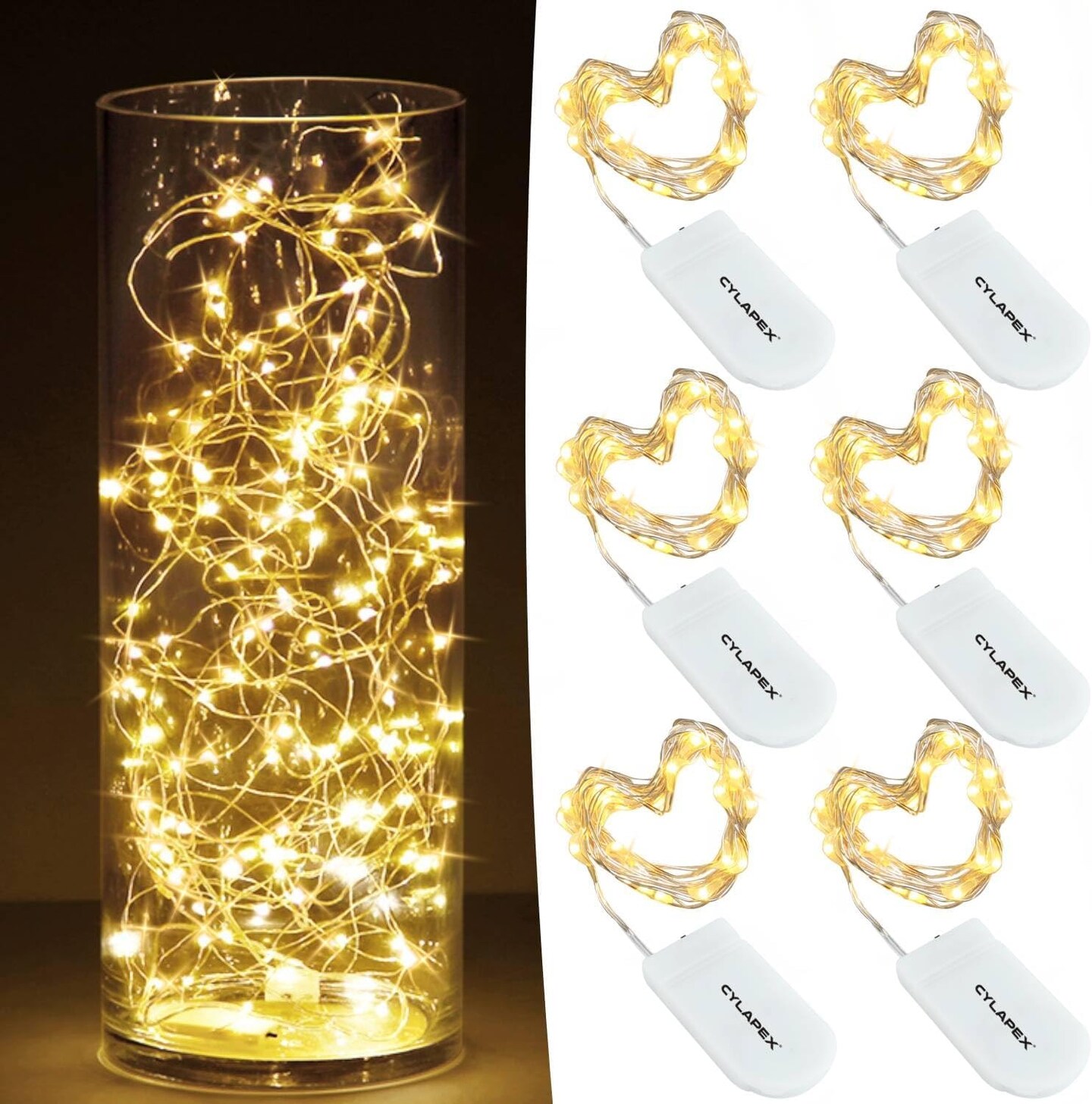 6 Pack Warm White Fairy Lights – Battery Operated Firefly String Lights, LED Starry Copper Wire Lights for DIY, Wedding, Christmas, Party Decor (Warm White)