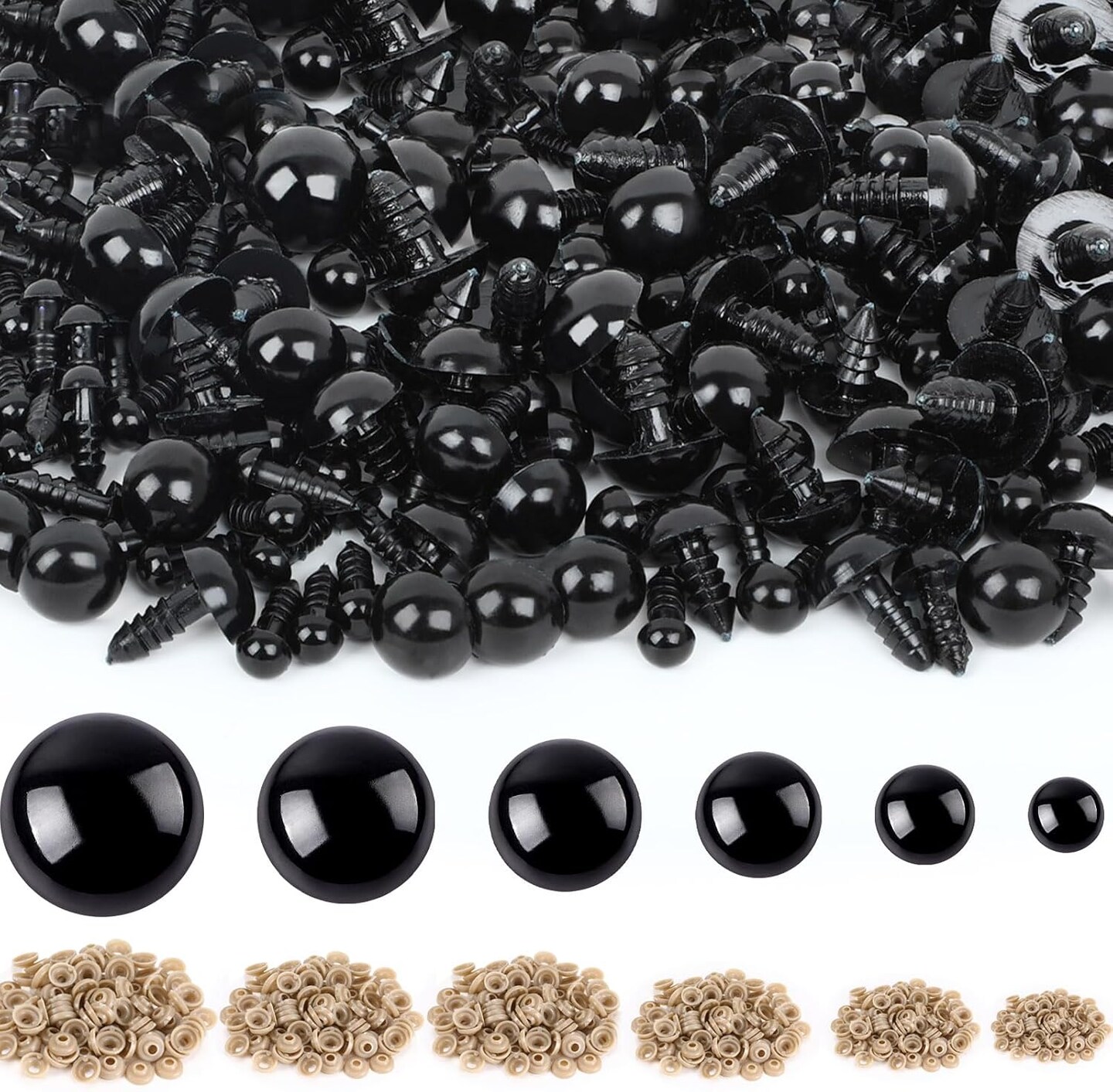 600 Pieces 6-16MM Safety Eyes with Washers Black Plastic Safety Eyes for Amigurumi Doll Crochet Eyes for DIY Crafts Stuffed Animals Making Supplies