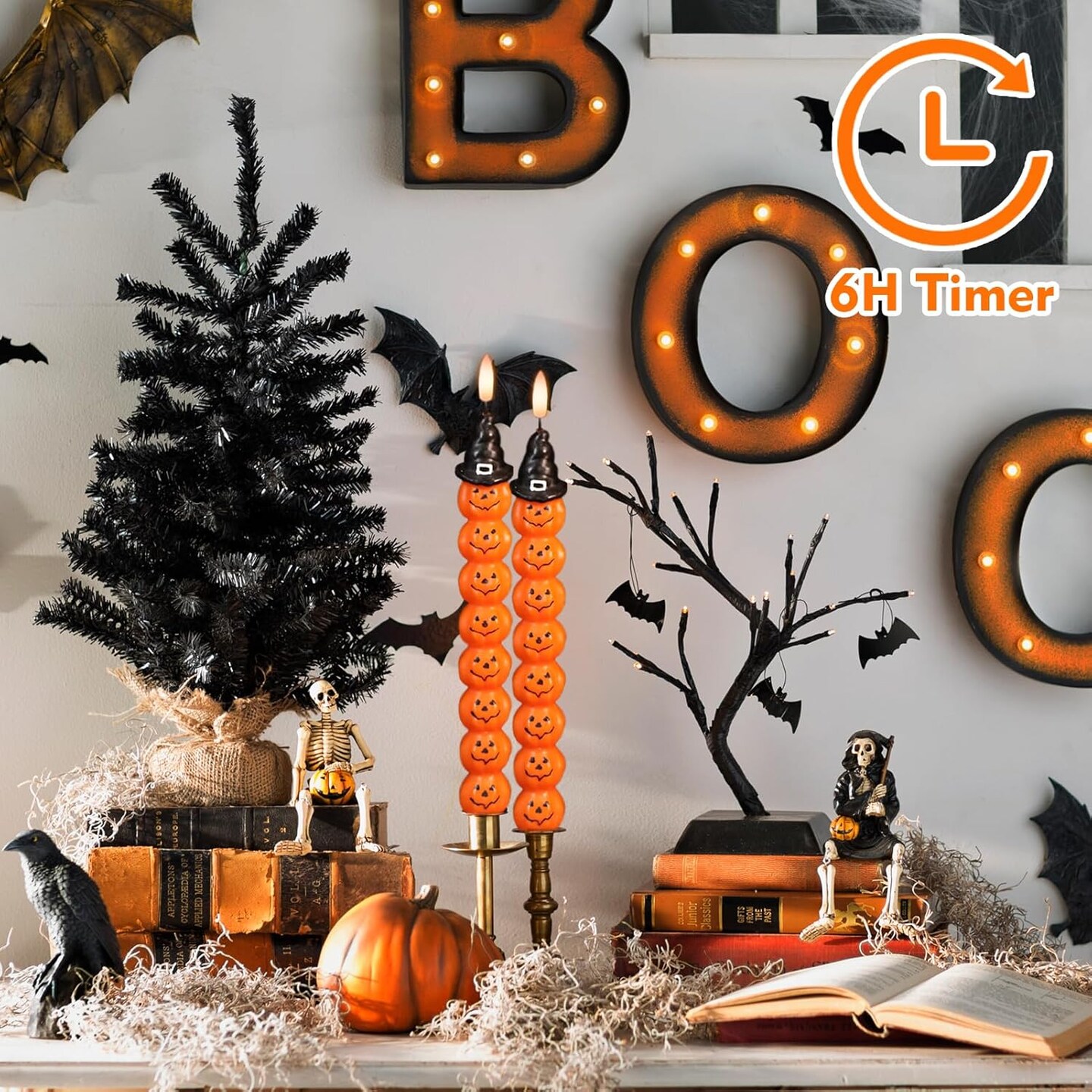 Halloween Flameless LED Candles with Timer – Battery Operated Flickering Candles for Spooky Indoor Decor