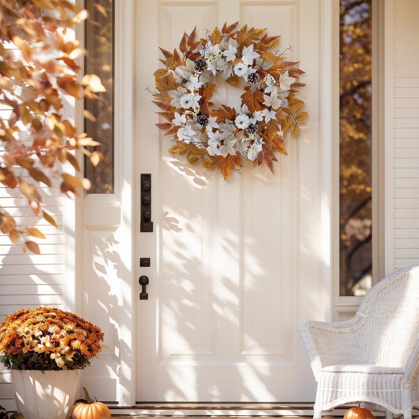 Autumn Fall Wreath with Lights - Multicolored