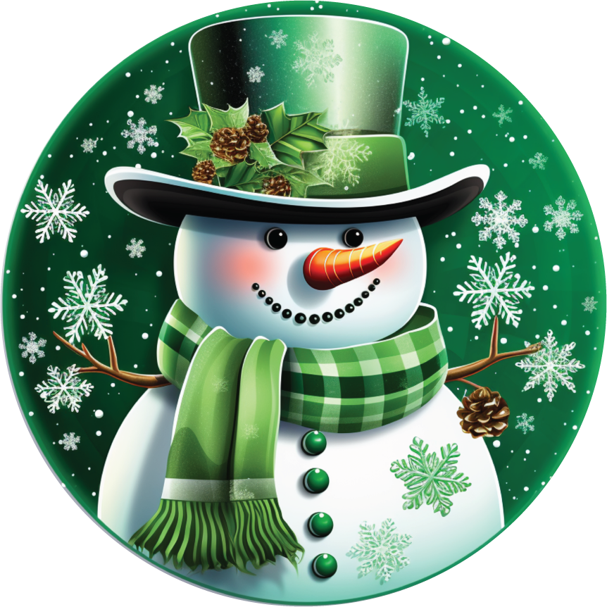 Emerald Green Snowman Round Sign