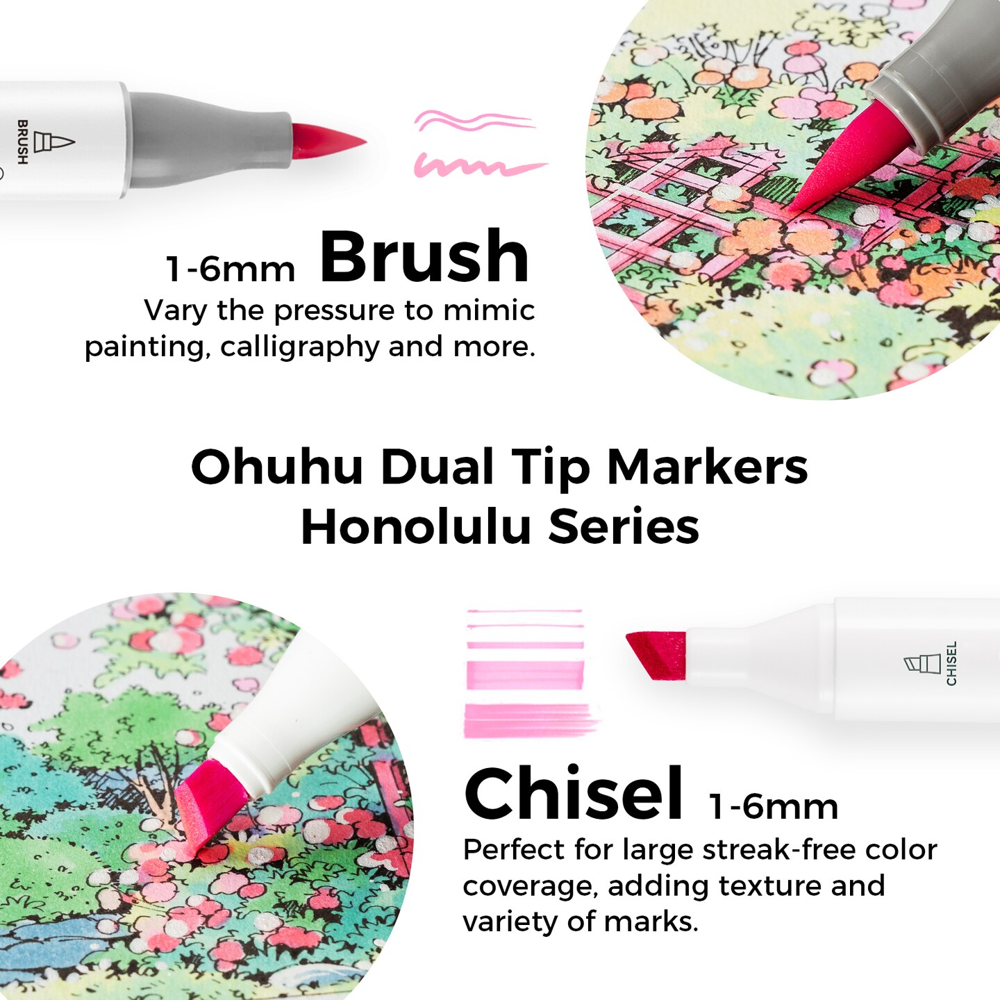 Ohuhu Honolulu 48/96 Pastel Colors Markers Alcohol Based - Brush &#x26; Chisel Dual Tips - Sweetness &#x26; Blossoming Color Sets