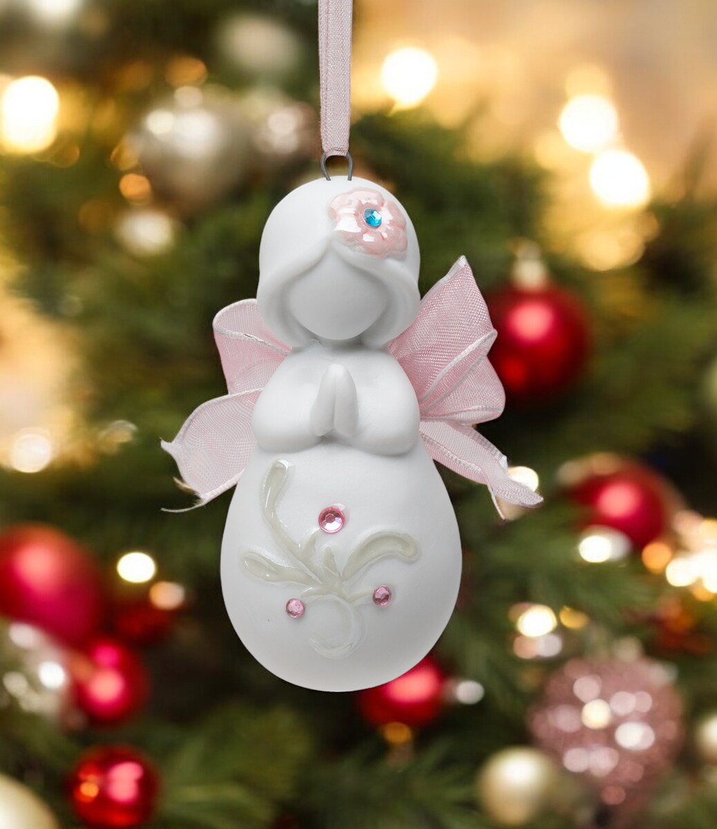 Ceramic Sweet Little Prayer Angel with Ribbon Wings Ornament, Home D&#xE9;cor, Religious D&#xE9;cor, Religious Gift, Church D&#xE9;cor, Baptism Gift
