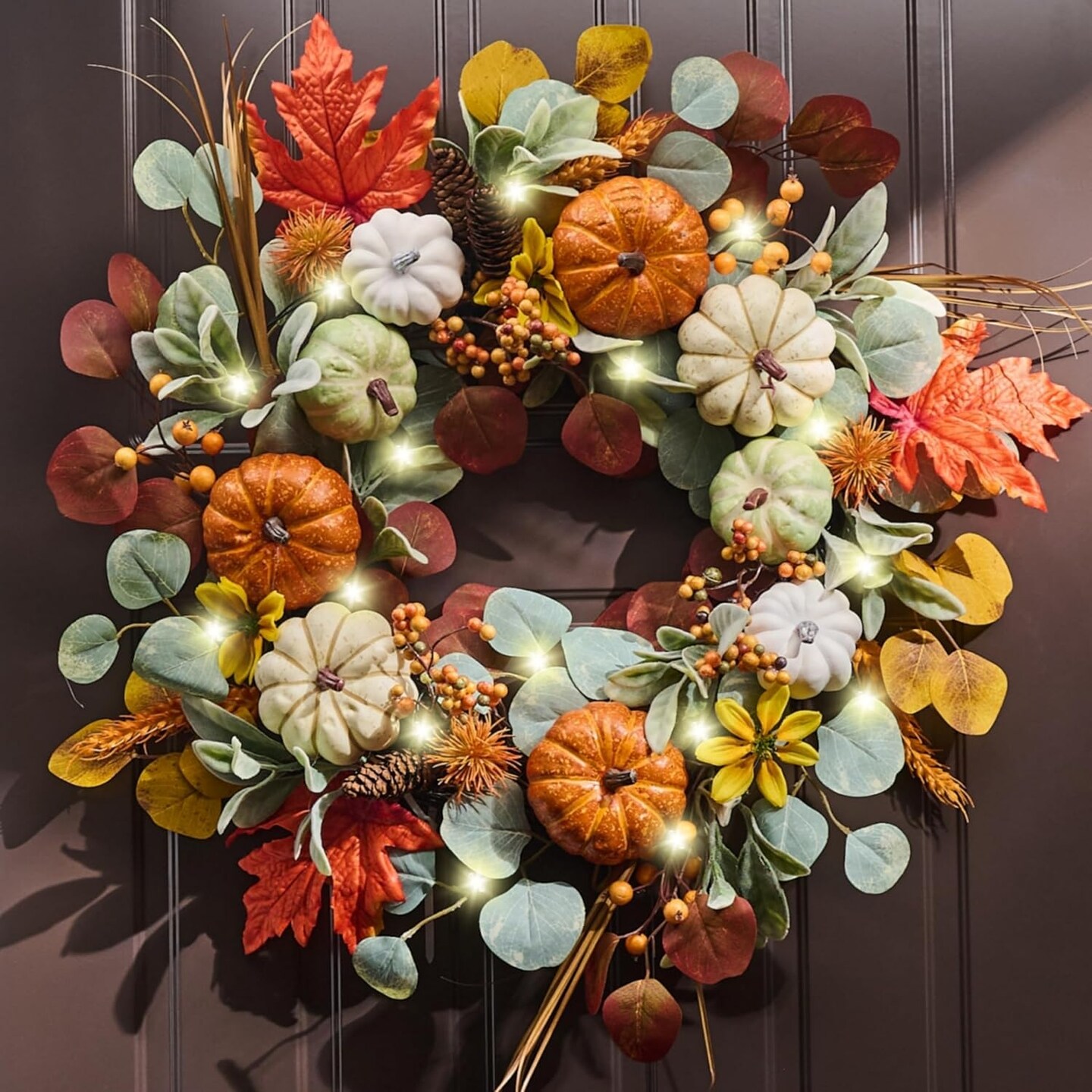 24&#x27;&#x27; Collapsible Fall Wreath with Lights