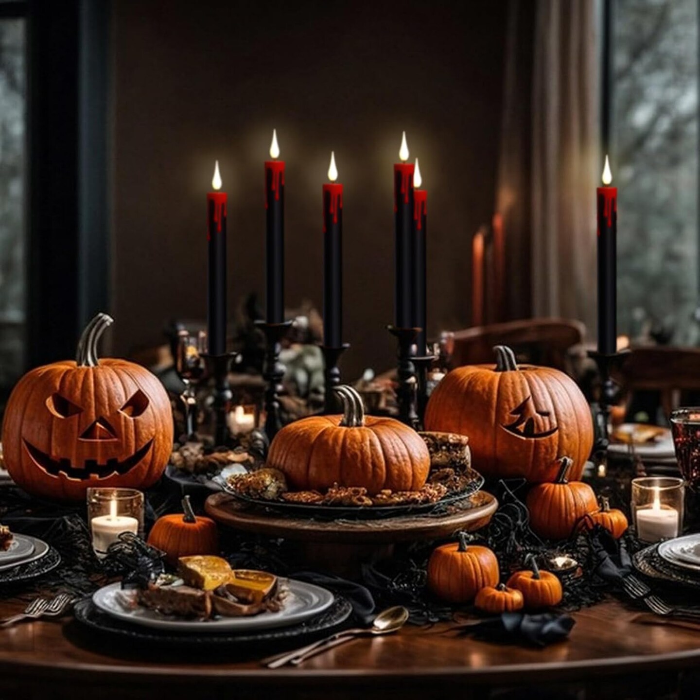 4-Pack Black Flameless Taper Candles &#x2013; LED Halloween Decor with Remote &#x26; Timer, Battery Operated