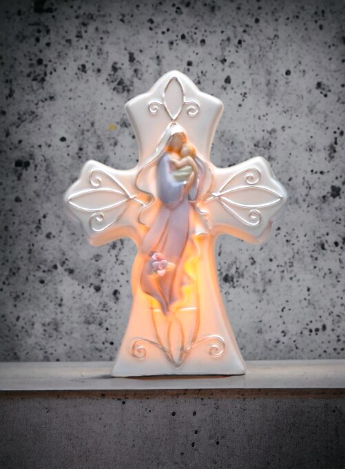 Ceramic Madonna With Baby Plug-In Night Light, Religious Décor, Religious Gift, Church Décor, Church Gift, Baptism Gift