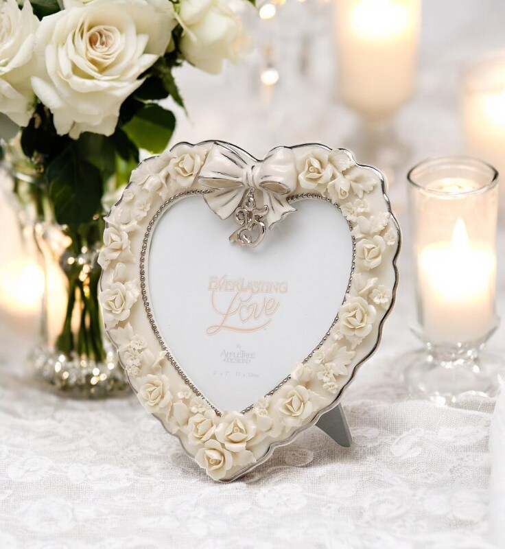 Ceramic 25th Wedding Anniversary - Rose Flower 5&#x22; x 7&#x22; Photo Frame, Gift for Parents, Gift for Her