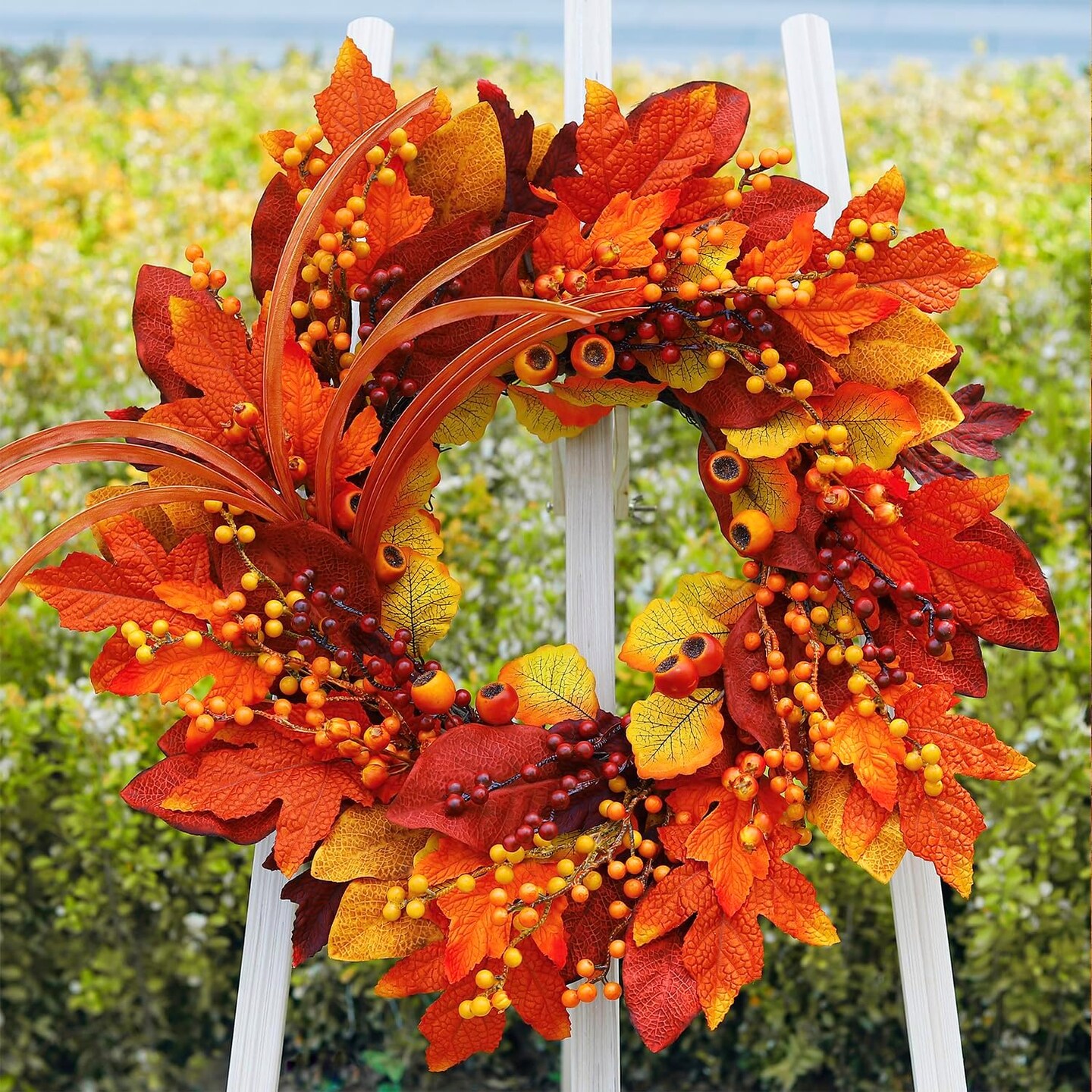 Fall Wreaths for Front Door, Autumn Wreath with Maple Leaves