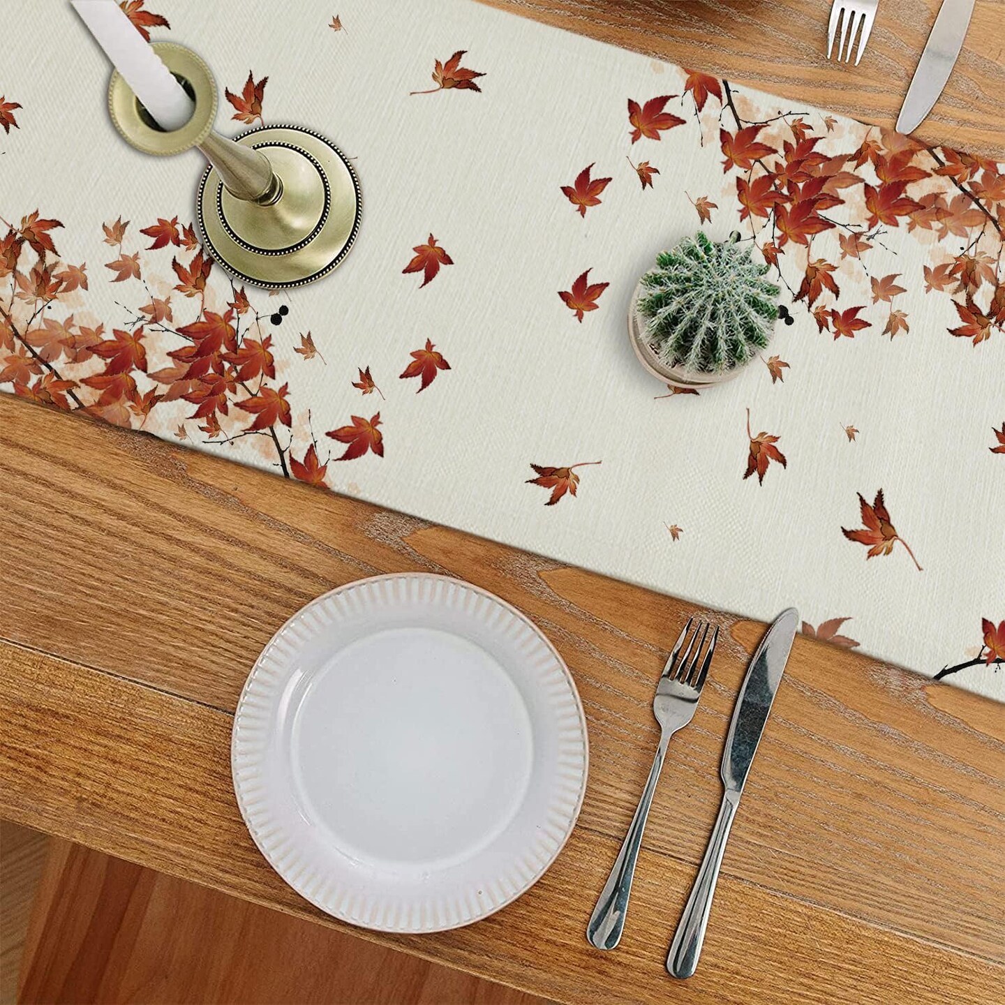 Fall Table Runner Pumpkins Cat Maple Leaf Autumn Harvest Seasonal Thanksgiving Decorations for Home Kitchen Dining Room Party Decor 13 x 90 Inch