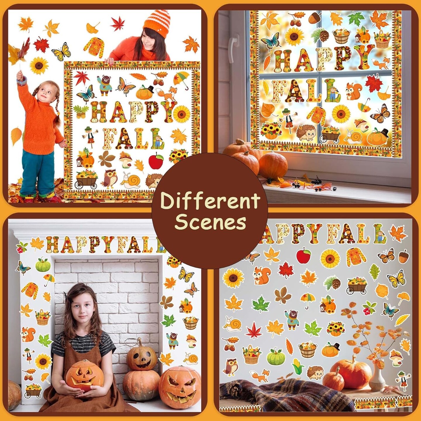 80 Pcs Happy Fall Cutouts for Bulletin Board Decor Set with Border