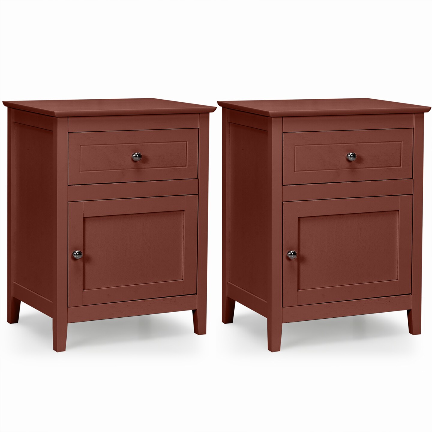 Costway 2PCS Nightstand with Drawer Accent Side End Table Storage Cabinet White\Natural
