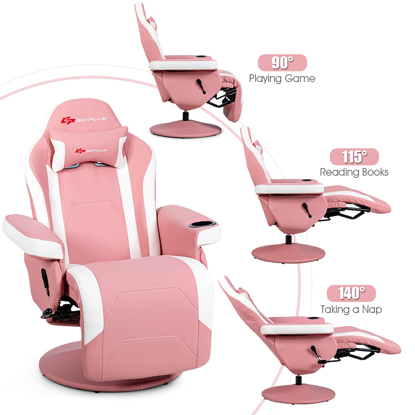 Goplus Massage Gaming Recliner Reclining Racing Chair Swivel BlackGrayBlueRed Pink