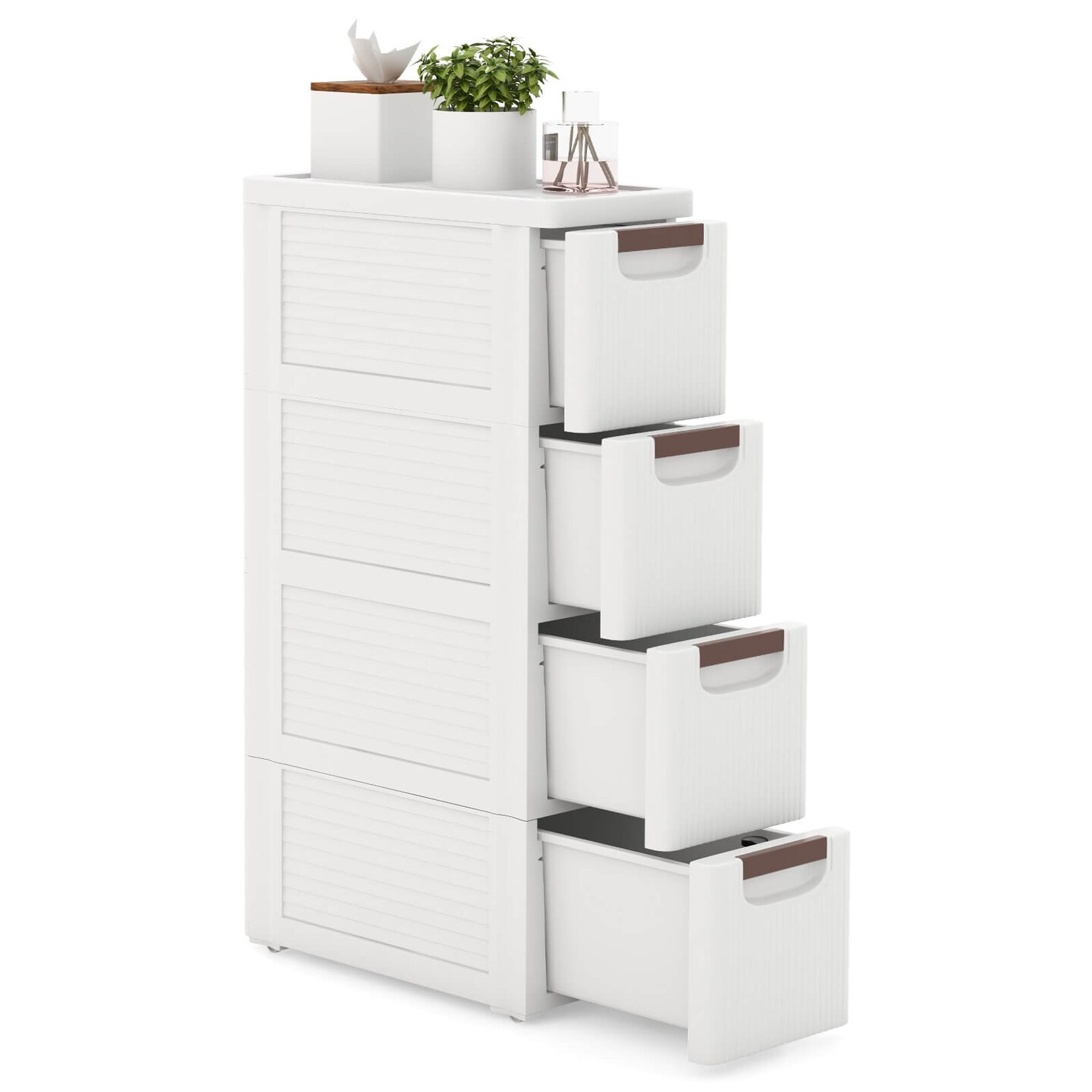 Costway 1/2 PCS 4-Drawer Narrow Rolling Storage Cabinet with Pull Handles Built-in Wheels