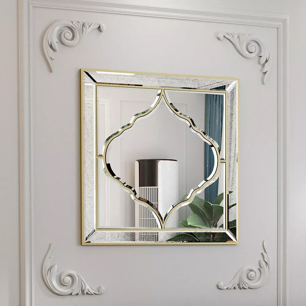Large Square Wall Mirror Gold Edge Bedroom Hallway Living Room Decorative Mirror