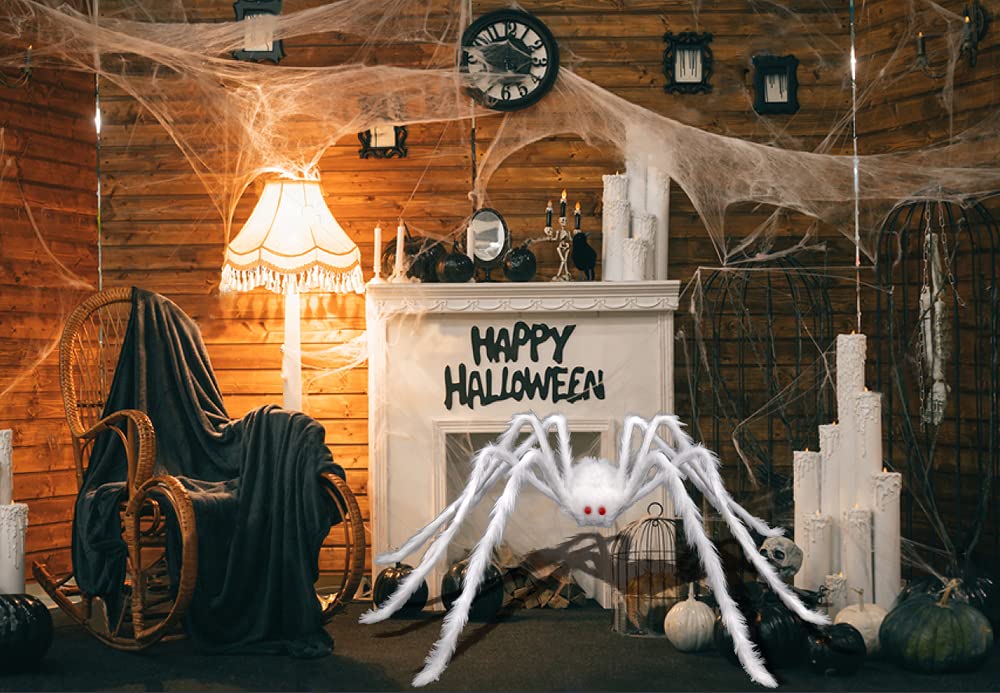 59'' Giant Halloween Hairy Spider,Realistic Scary White Spider Props Decoration for Indoor and Outdoor Decoration