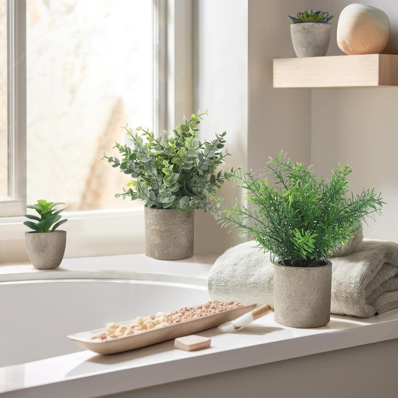 4-Pack Small Artificial Plants, Eucalyptus, Rosemary, Succulents, for Home and Office Decor