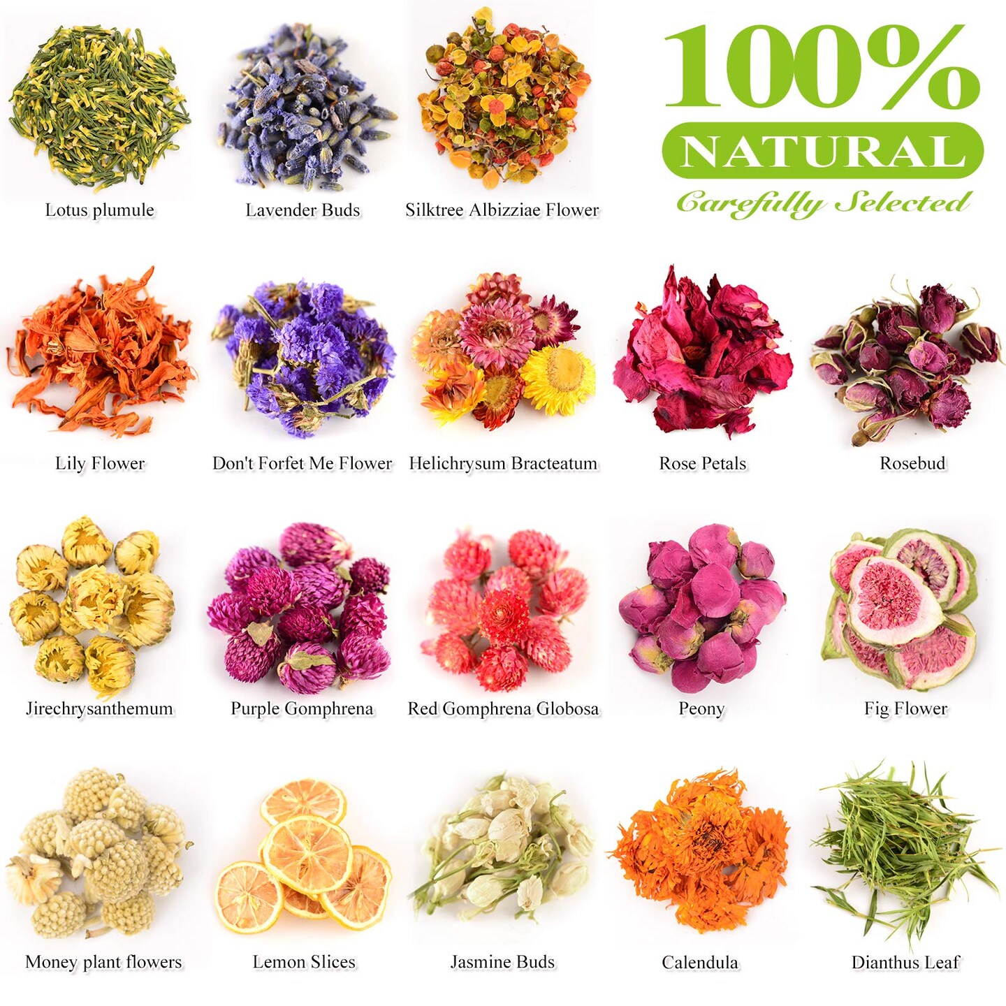 Dried Flowers, 21 Bags 100% Natural Dried Flowers Herbs Kit for Soap Making, DIY Candle, Bath, Resin Jewelry Making - Include Lavender, Don&#x27;t Forget Me, Lily, Rose Petals, Jasmine and More