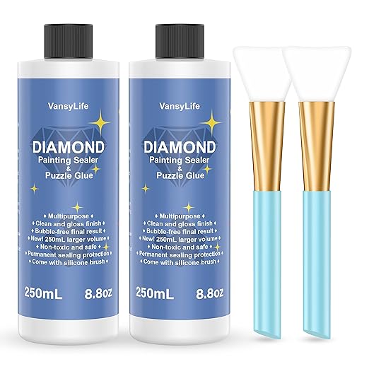 Updated Diamond Painting Sealer (2 Pack 500ML) with Silicone Brush and 5D Diamond Painting Glue Accessories Permanent Hold and Shine Effect for Diamond Painting and Jigsaw Puzzles (17.6 oz)