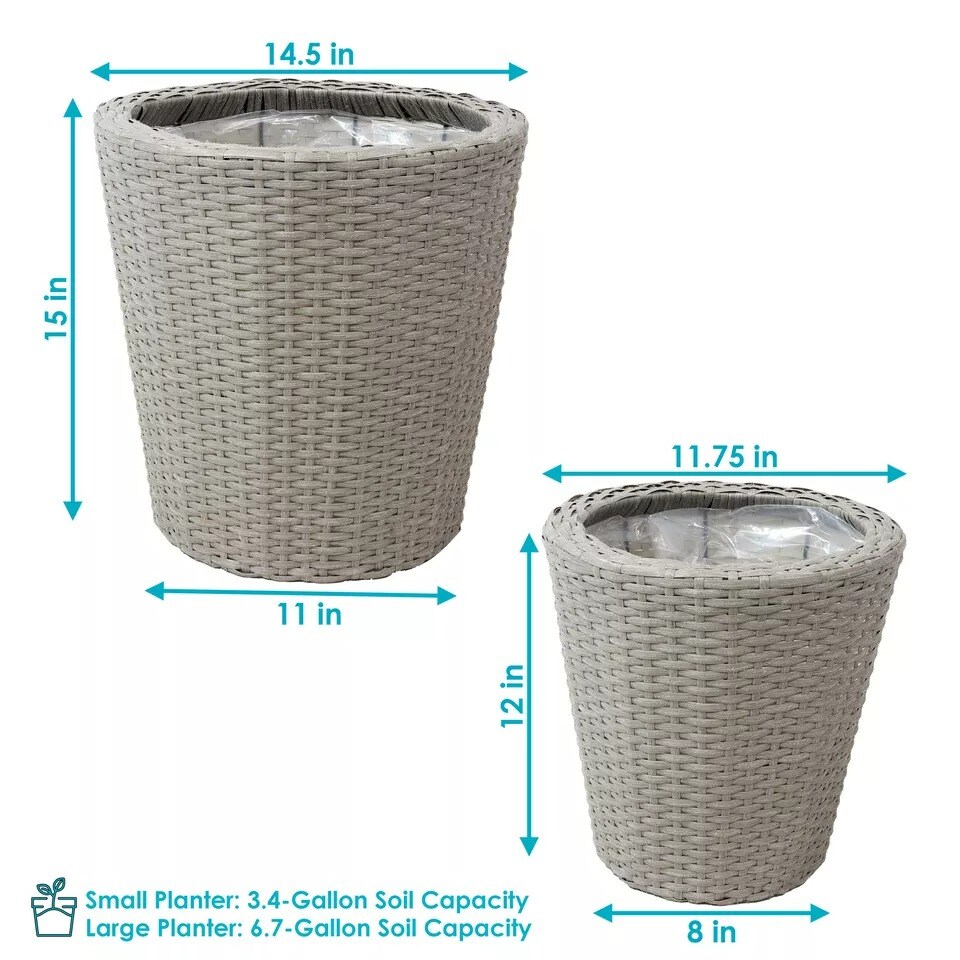 Polyrattan Indoor Round Planter - Gray - 14.5 in, 11.75 in