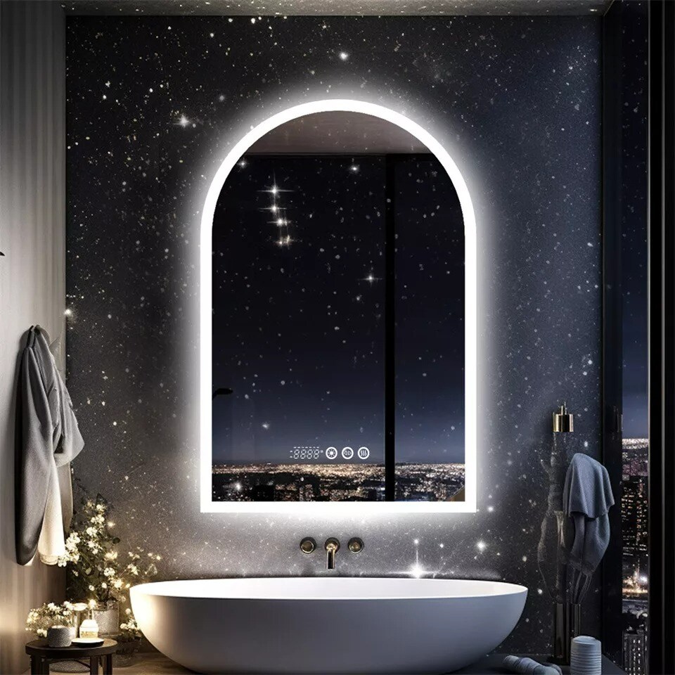 Backlit Bathroom Mirror Arched Wall Vanity Mirror 3 Color Lights Anti-fog Makeup