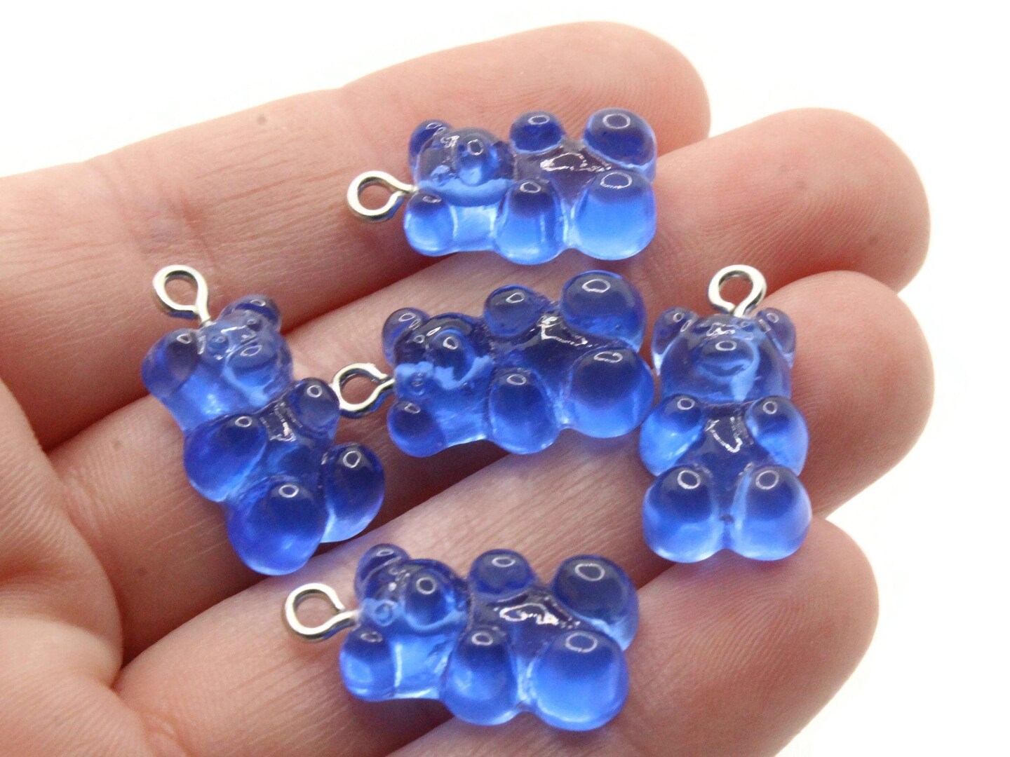 5 20mm Royal Blue Gummy Bear Charms - Resin Pendants with Platinum Colored Loops