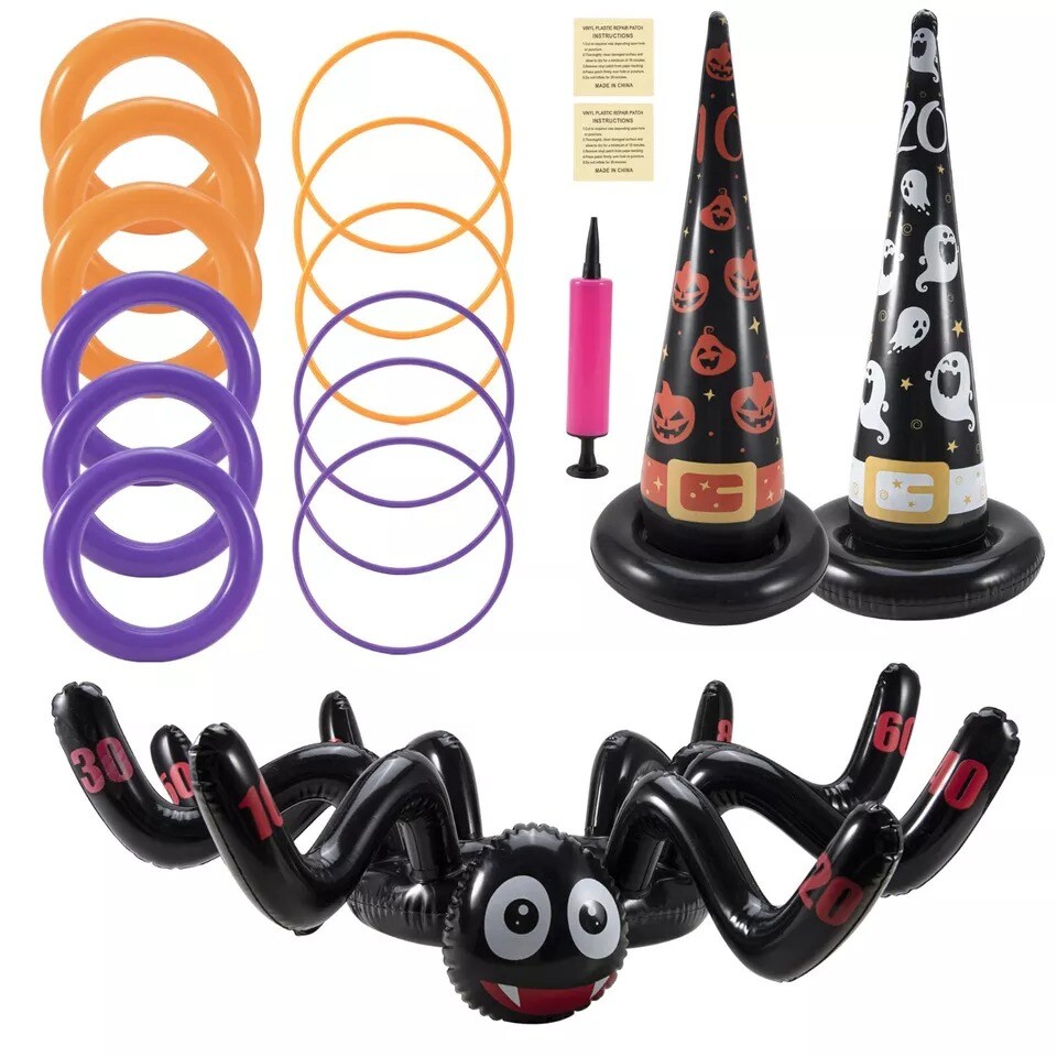 Halloween Ring Toss Game Inflatable Spiders Witch Hat Kids