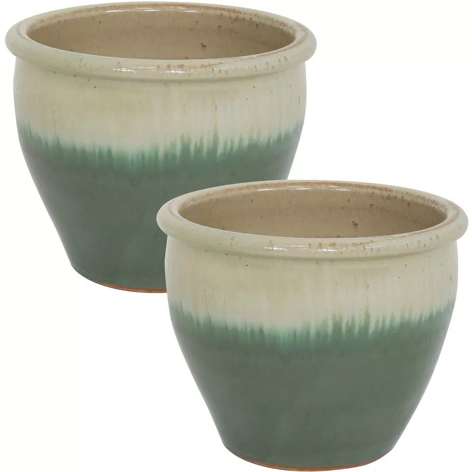 12 in Chalet Glazed Ceramic Planter - Seafoam - Set of 2