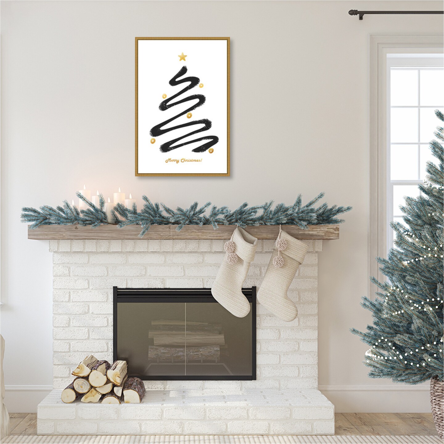 Merry Christmas by Amini54  Framed Canvas Wall Art