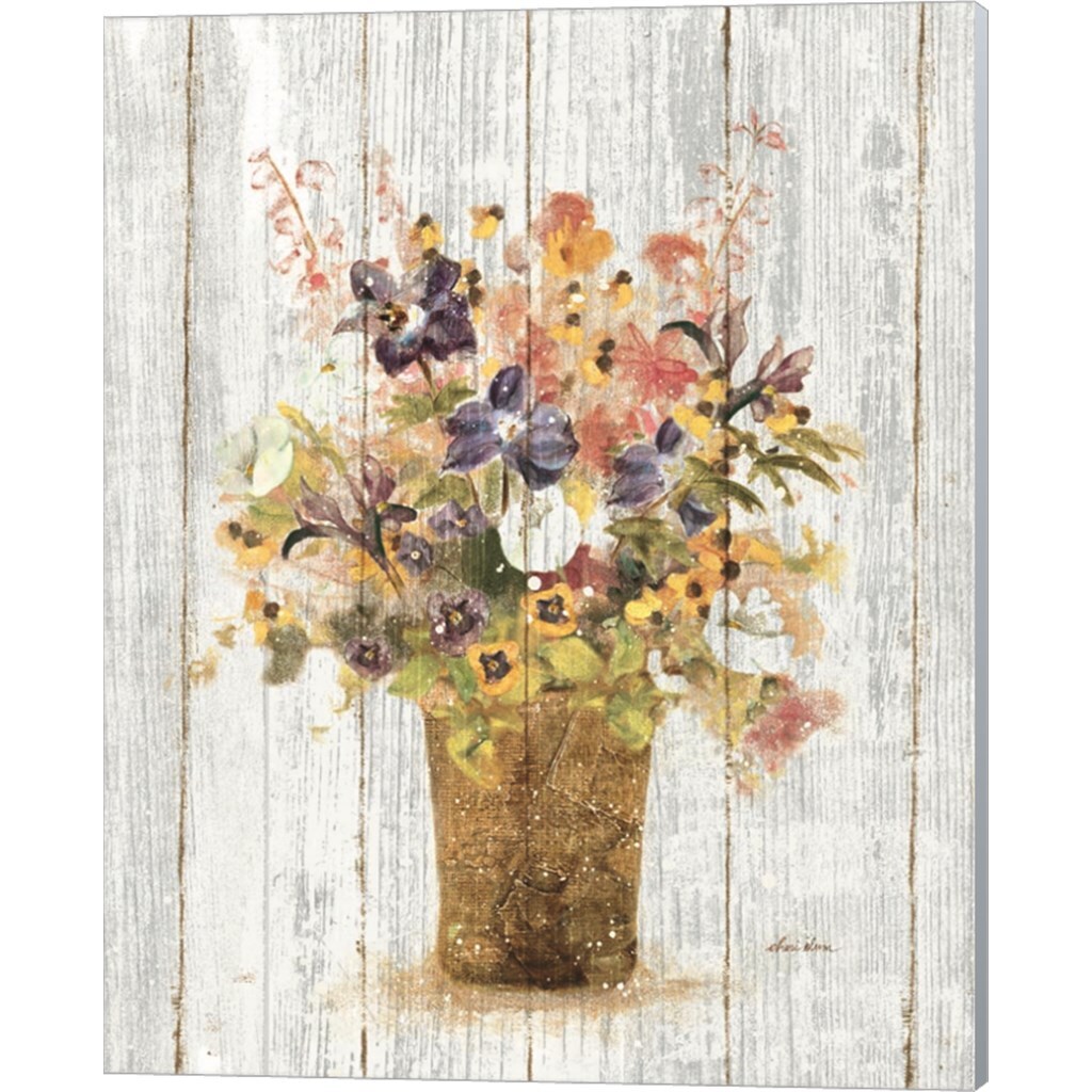 Wild Flowers in Vase II on Barn Board by Cheri Blum 16" x 20" Canvas Wall Art