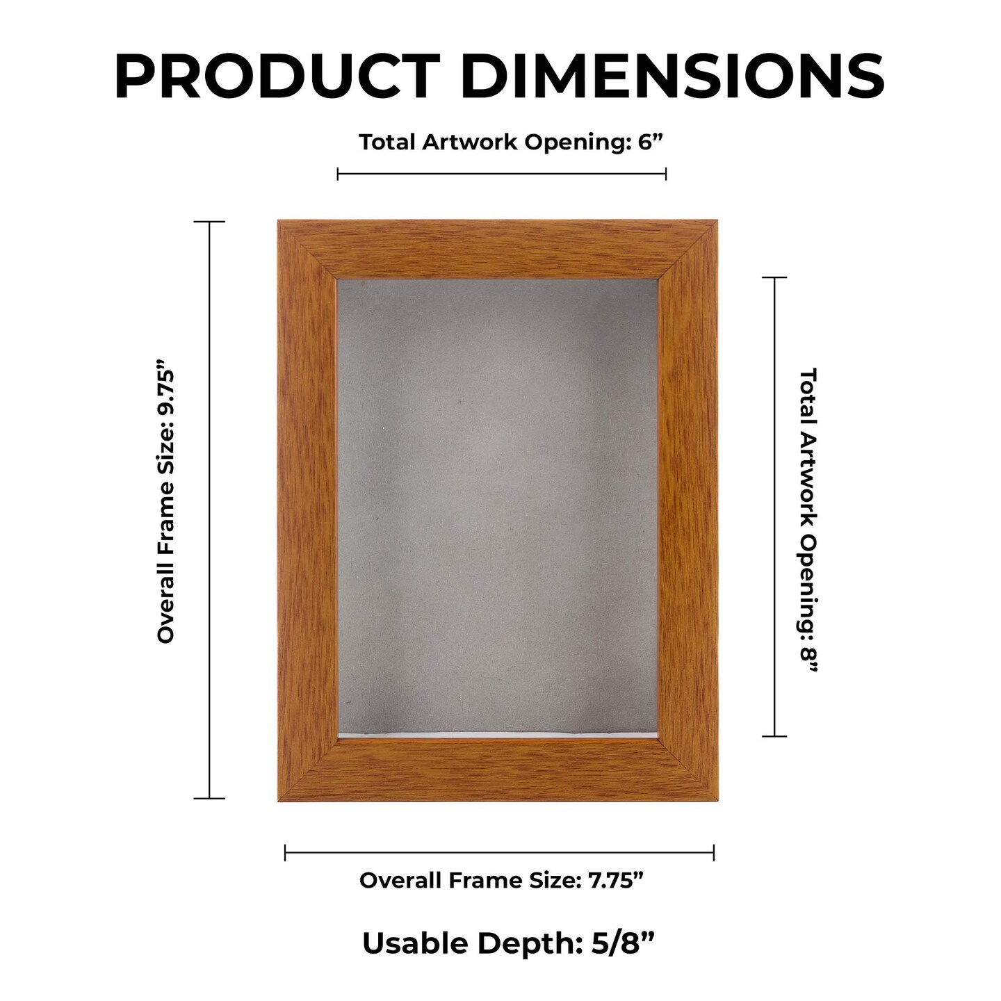 Warm Honey Brown Wood Shadow Box Frame with Acrylic Front - Light Brown Suede Backing, 30 Sizes
