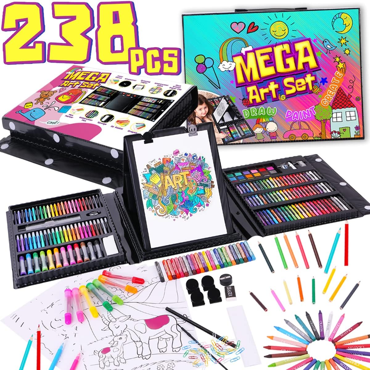 Kids 238 piece Paint Makers Coloring Set School Supplies Kit Sketch Pad Oil Pastels Crayons Watercolor Pencils Markers for Boys and Girls Ages 3 12 Michaels