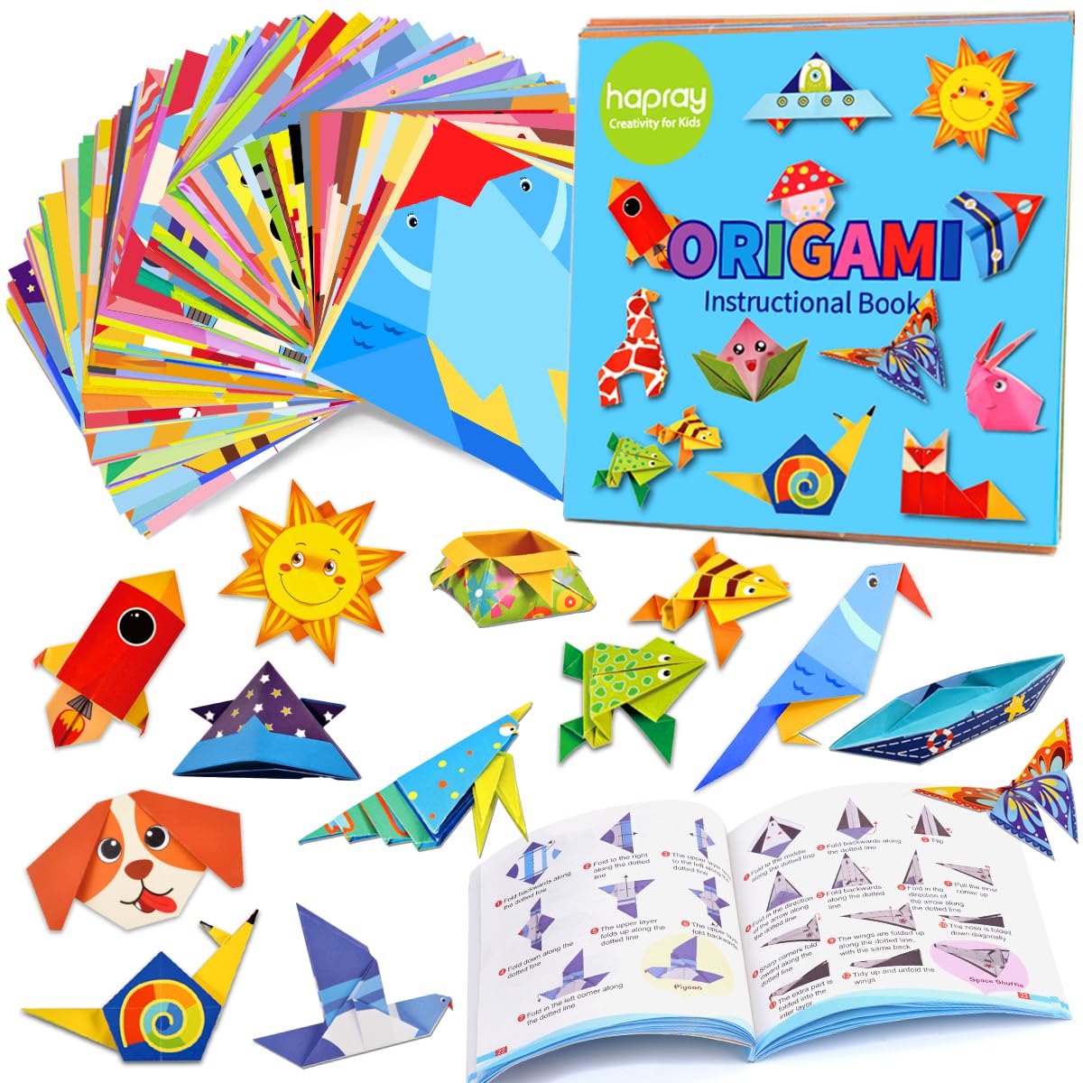 98 Sheets Origami Kit for Kids Ages 5-8 8-12, with Guiding Book, 47 Patterns, DIY Art and Craft Projects, Beginners Children's Day Gift Boy Girl