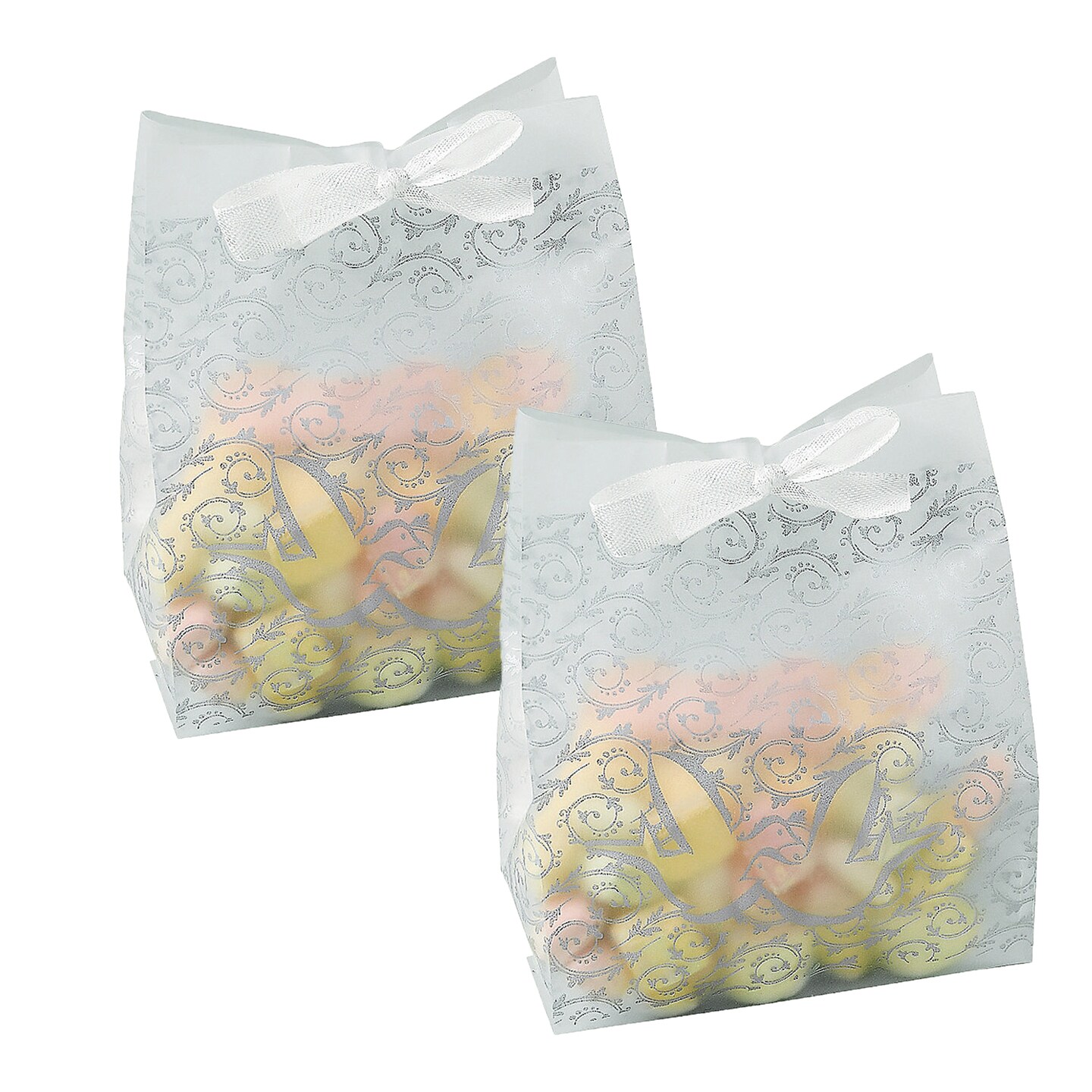 Frosted Silver Wedding Treat Bags Bulk 48 Pc