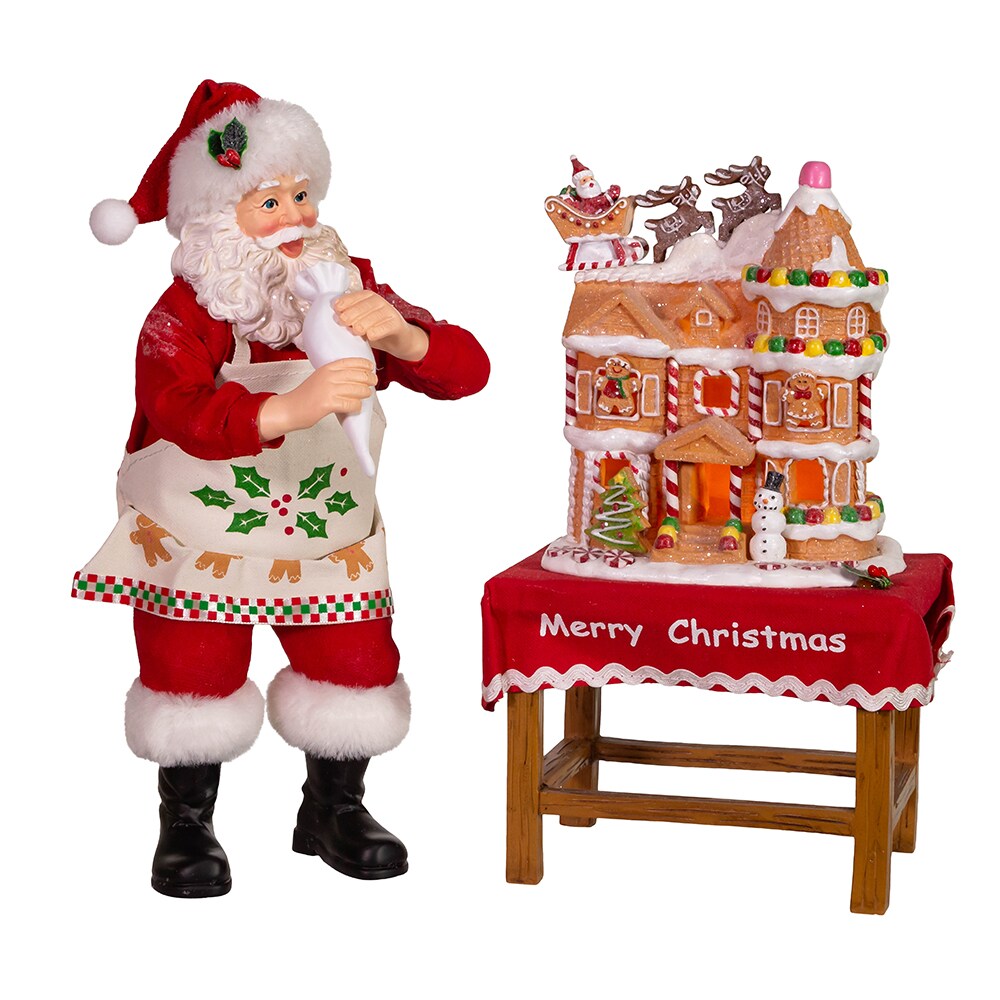 10.5&#x22; Fabrich&#xE9;&#x2122; Battery-Operated Santa With Gingerbread Houses, 2-Piece Set