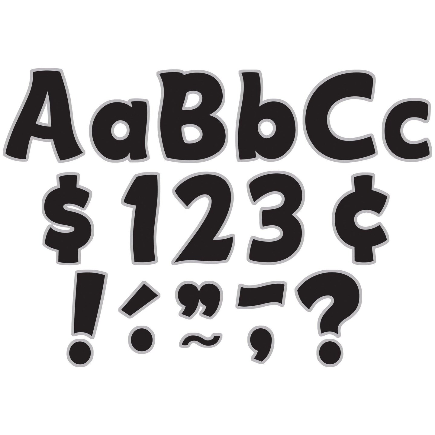 Black &#x26; Silver Funtastic Font 4&#x22; Letters Combo Pack, 208 Pieces Per Pack, 3 Packs