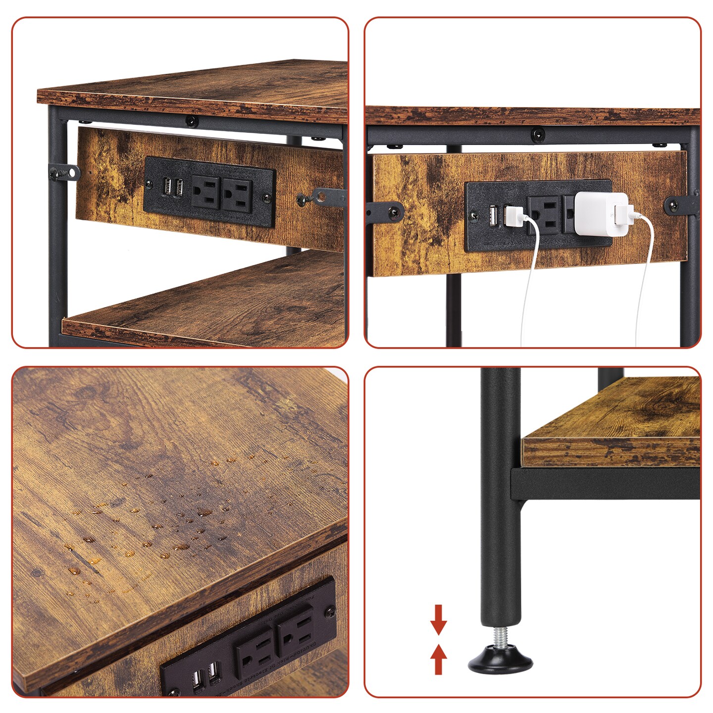 2pcs Nightstands with Charging Station