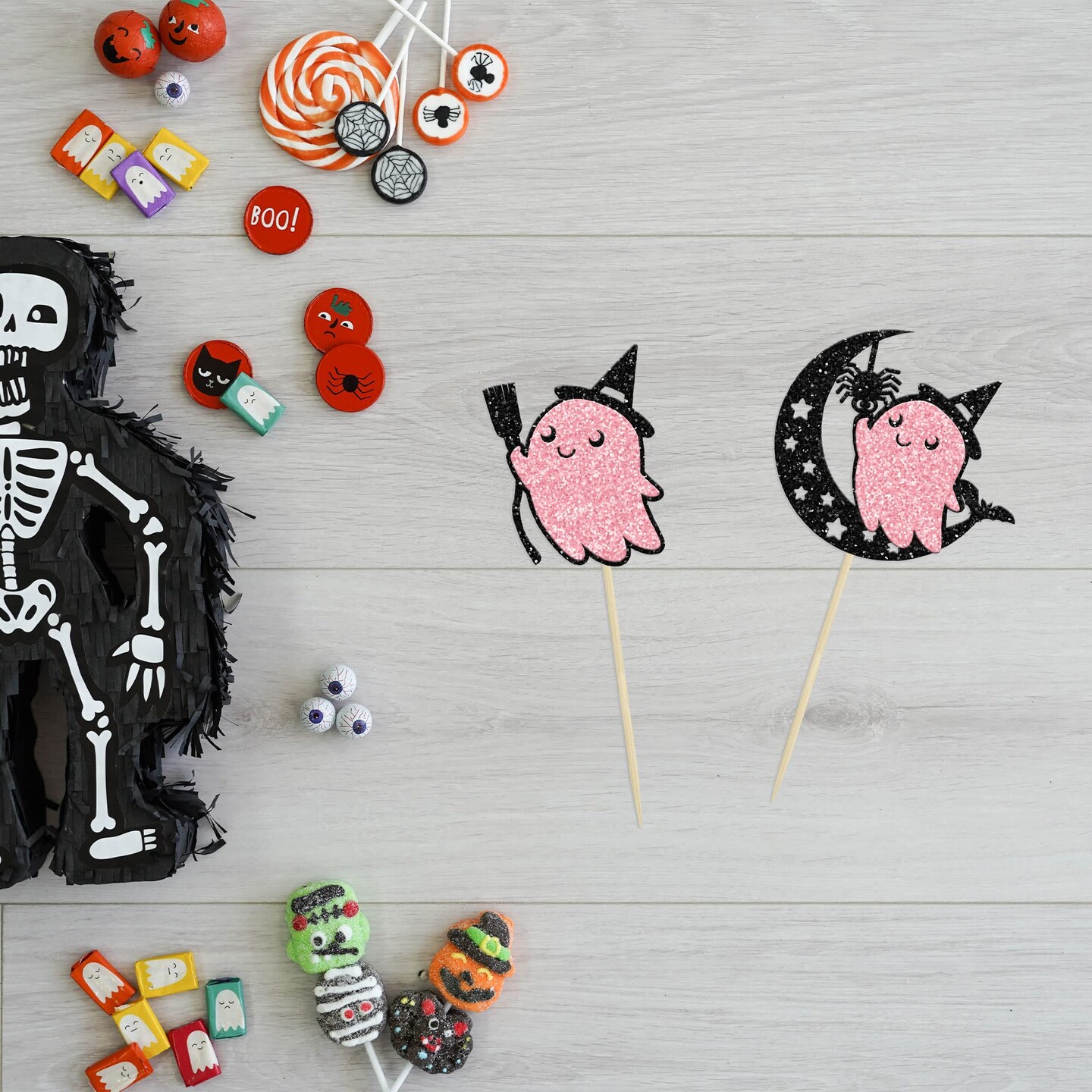 24 Pieces Pink Halloween Cupcake Toppers Pink Ghost Little Boo Cake Toppers Decorations for Pink Girl Halloween Birthday Baby Shower Party Supplies